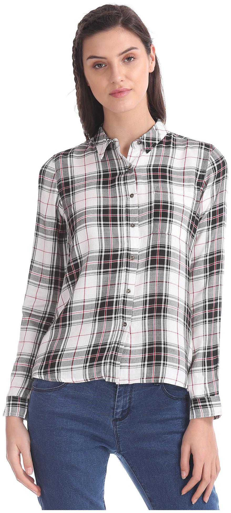 

CHEROKEE Women White Checked Regular Fit Shirt