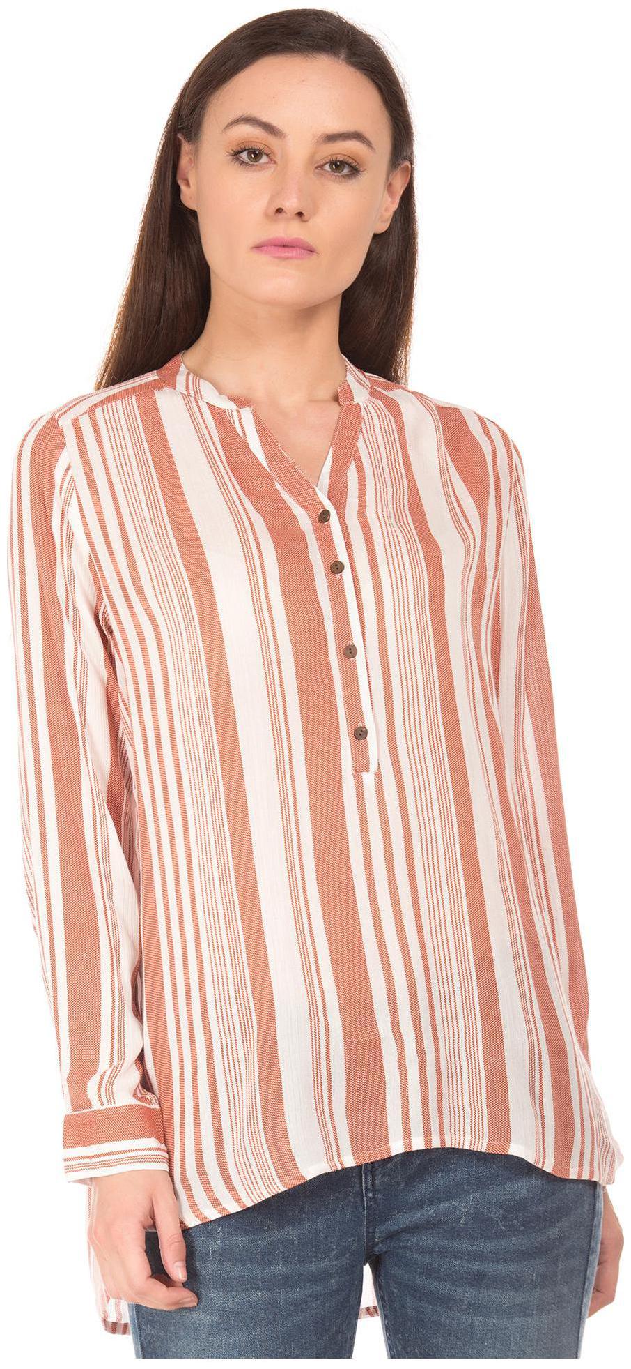 

CHEROKEE Women Orange Striped Regular Fit Shirt