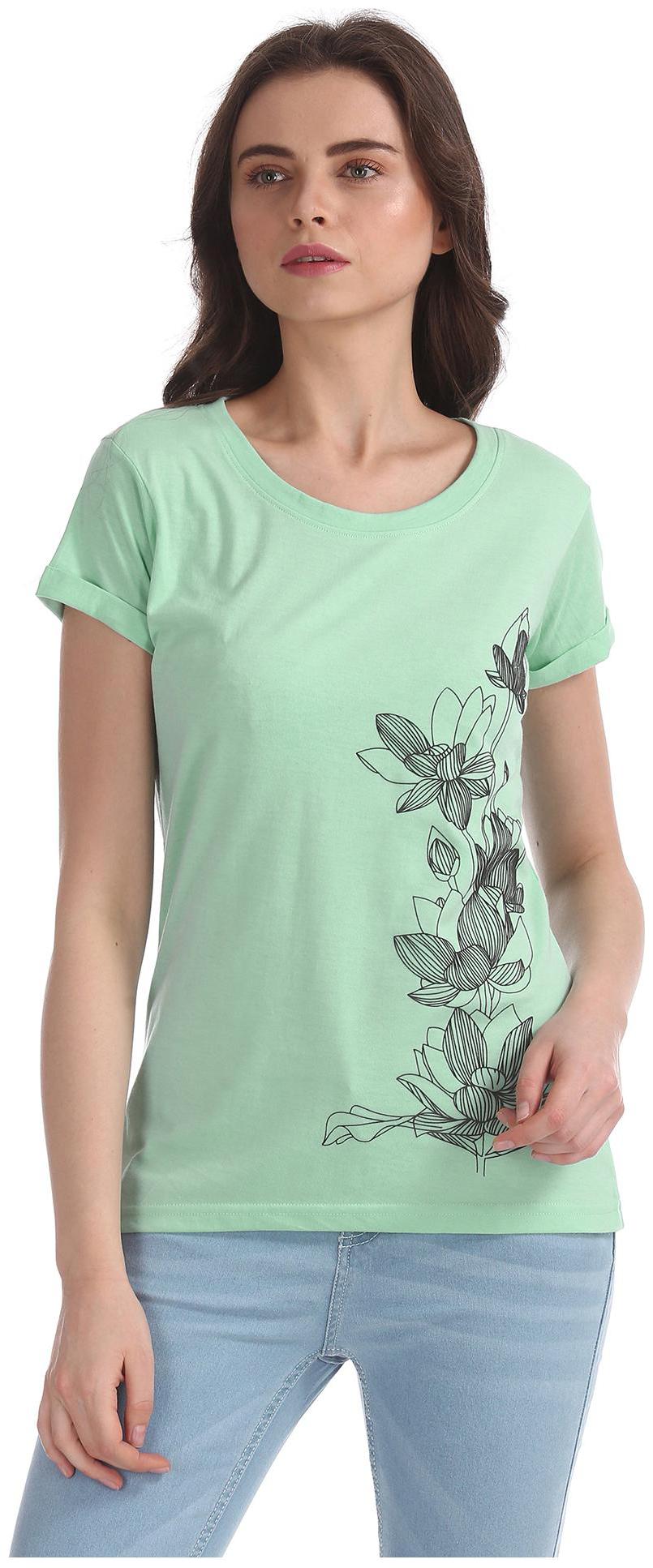 

CHEROKEE Women Green Regular fit Round neck Cotton T shirt