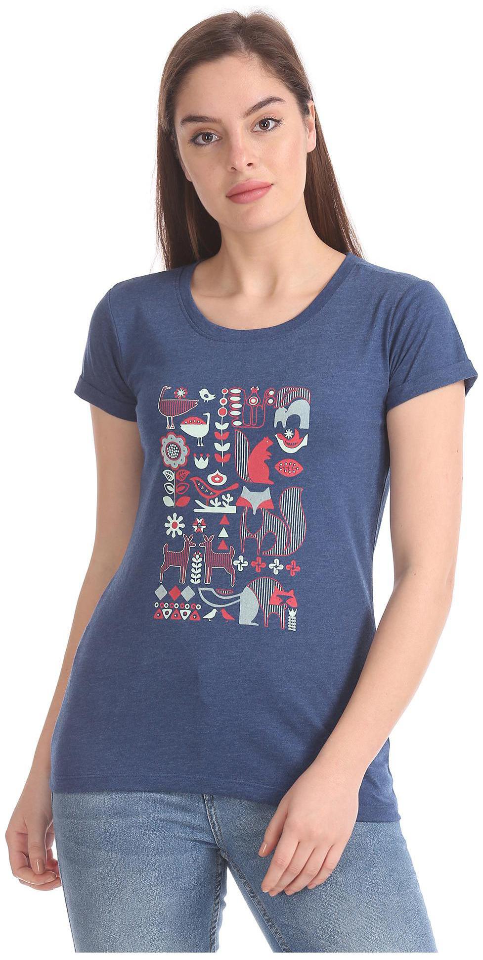 

CHEROKEE Women Blue Regular fit Round neck Cotton T shirt