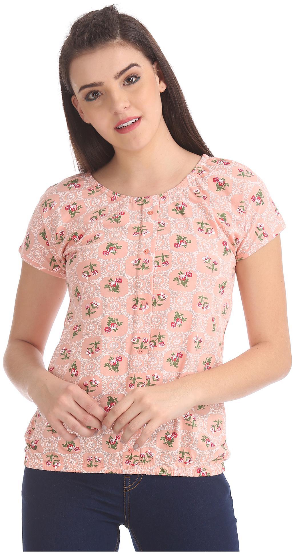 

CHEROKEE Women Pink Regular fit Round neck Cotton T shirt