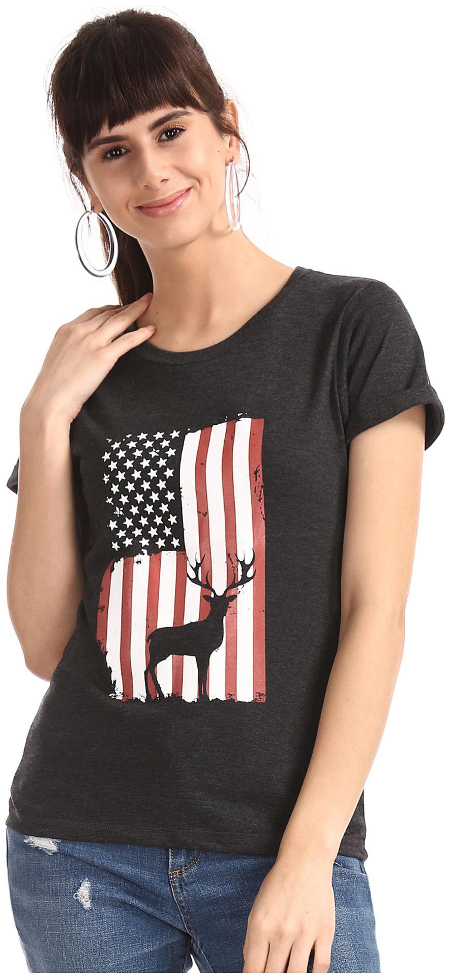 

CHEROKEE Women Grey Regular fit Round neck Cotton T shirt