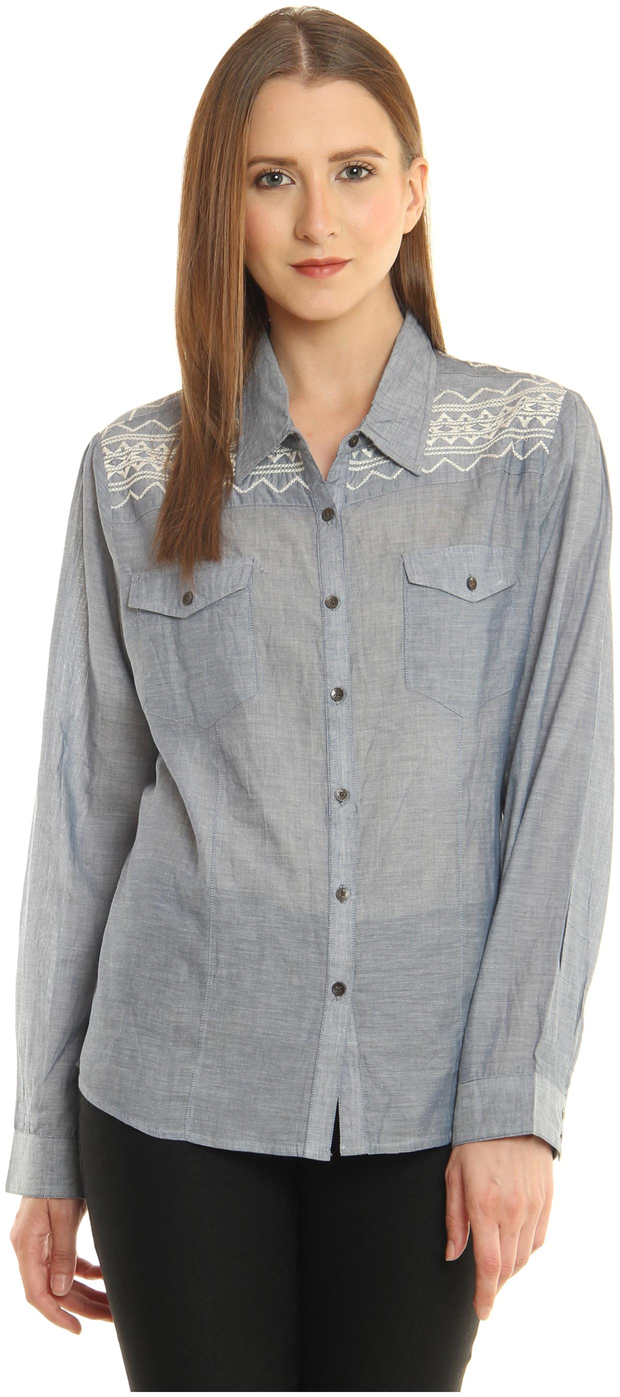 

CHIMERA Women Grey Embroidered Regular Fit Shirt