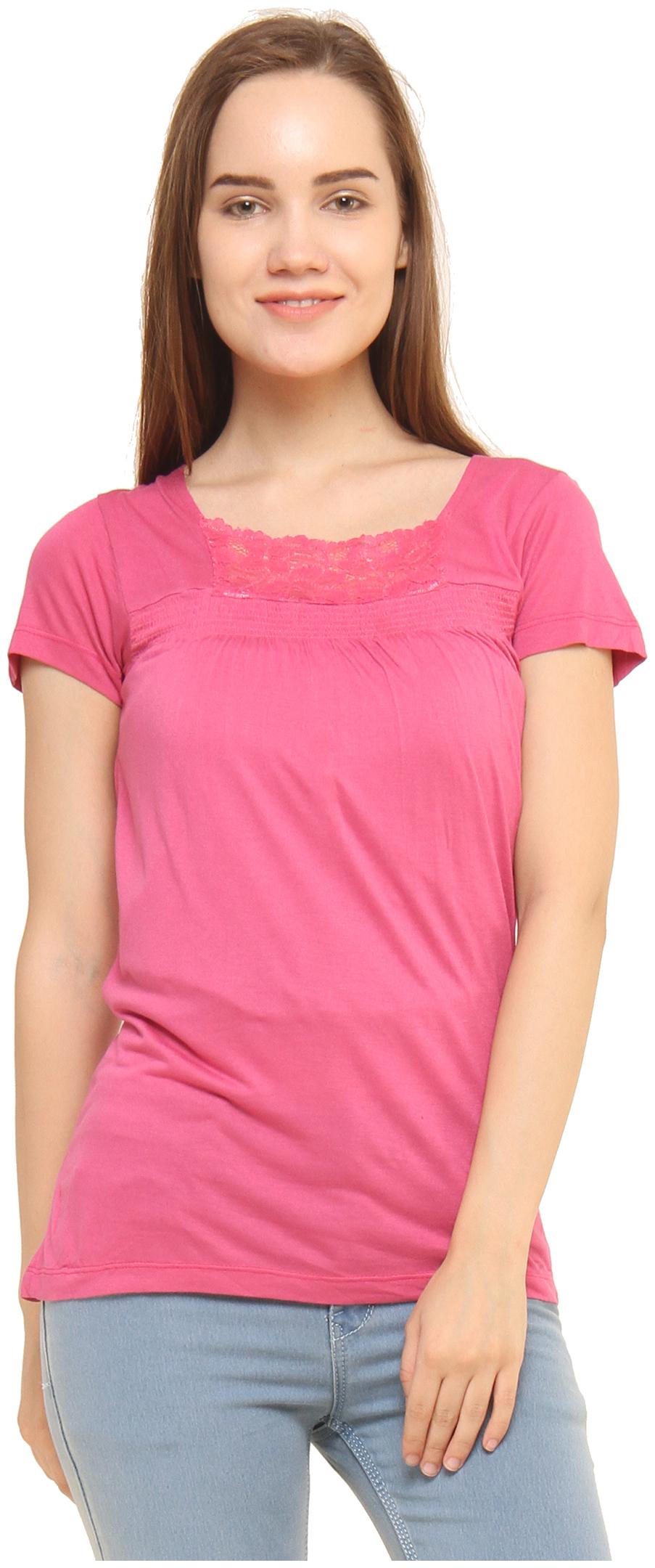

CHIMERA Viscose Rayon Pink Solid T Shirt For Women