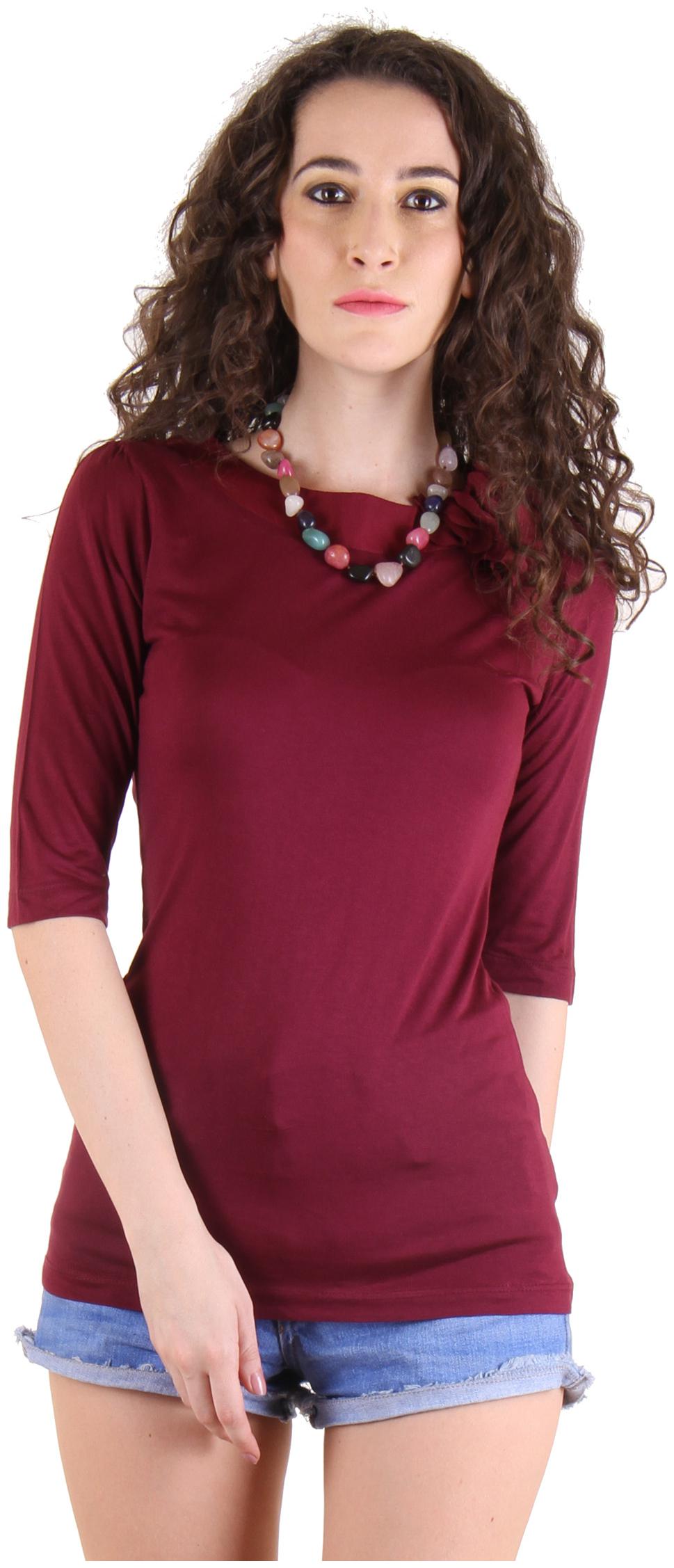 

CHIMERA Women Maroon Regular fit Round neck Viscose rayon T shirt