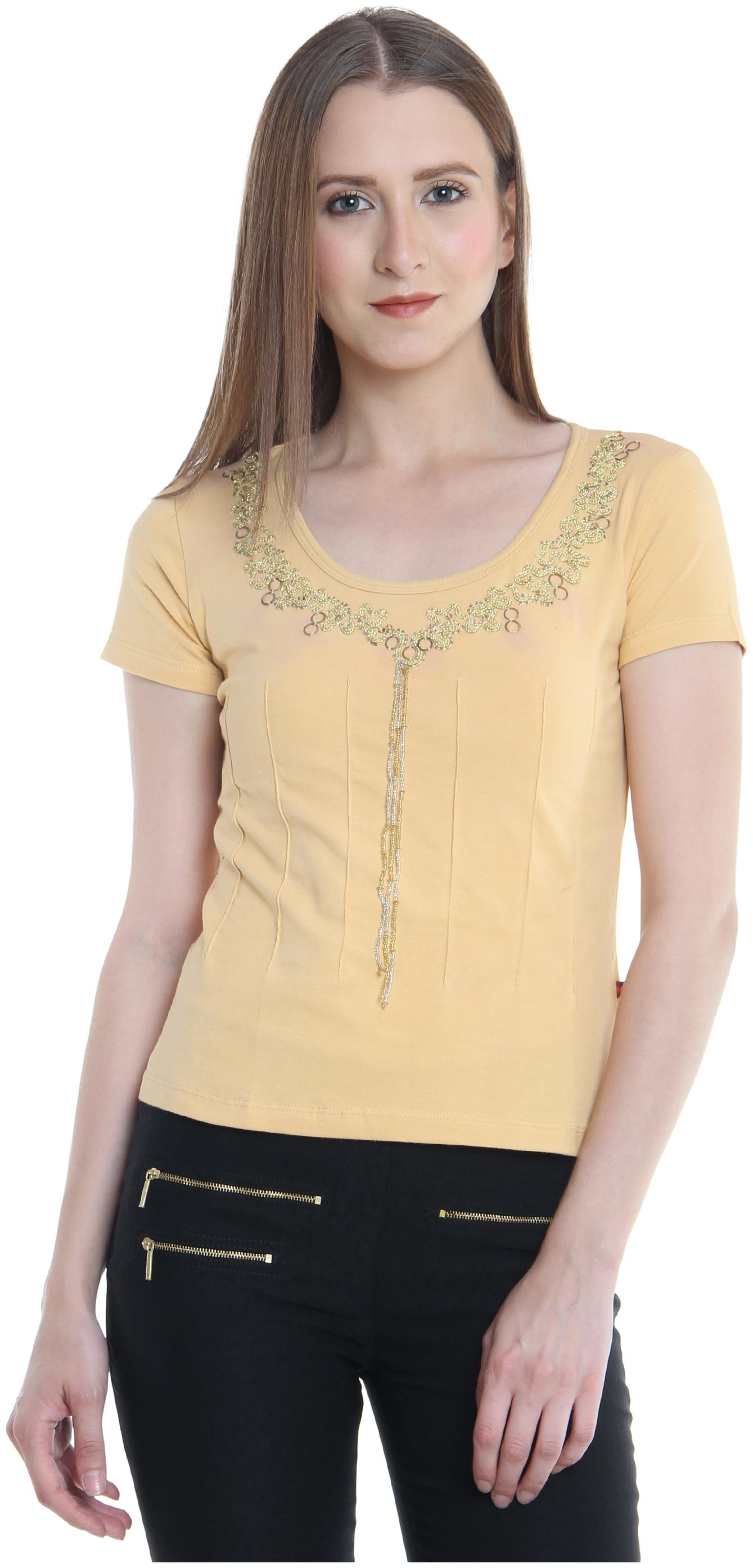 

CHIMERA Women Yellow Regular fit Round neck Cotton T shirt