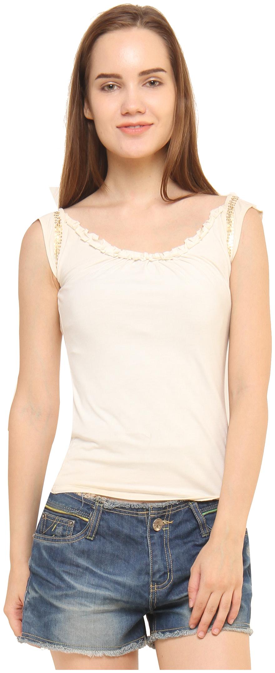 

CHIMERA Women White Regular fit Round neck Viscose rayon T shirt
