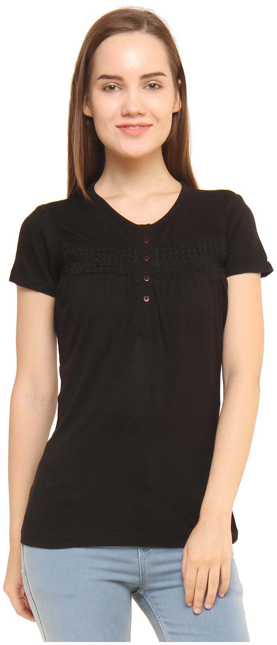 

CHIMERA Women Black Regular fit Round neck Viscose rayon T shirt