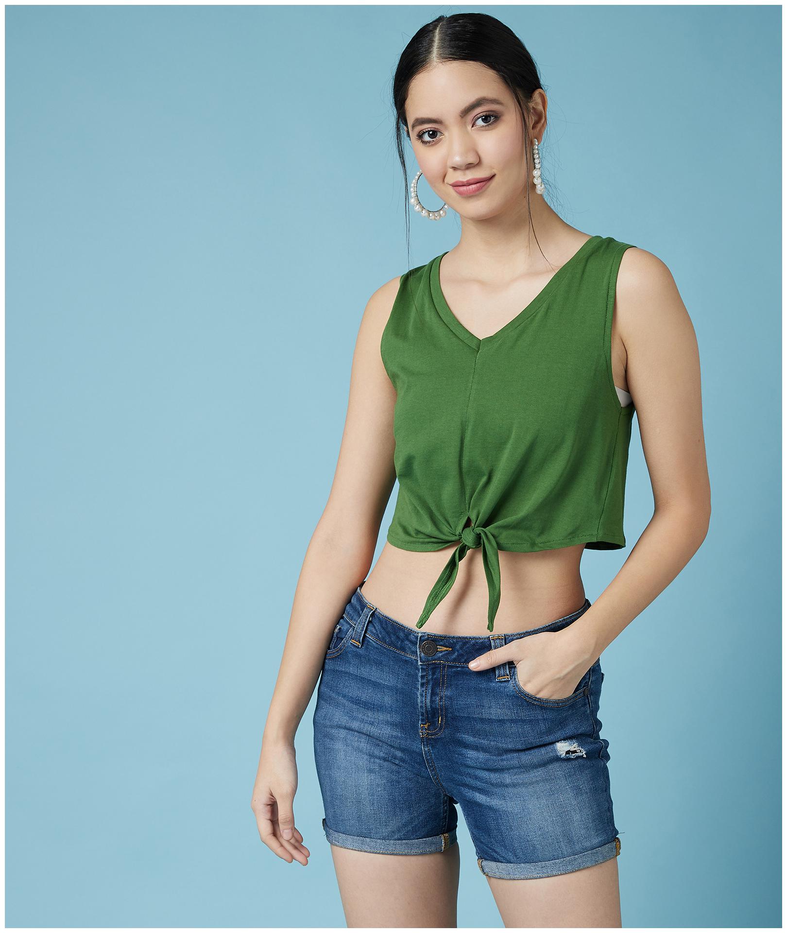

Chimpaaanzee Women Green Cotton Solid Top