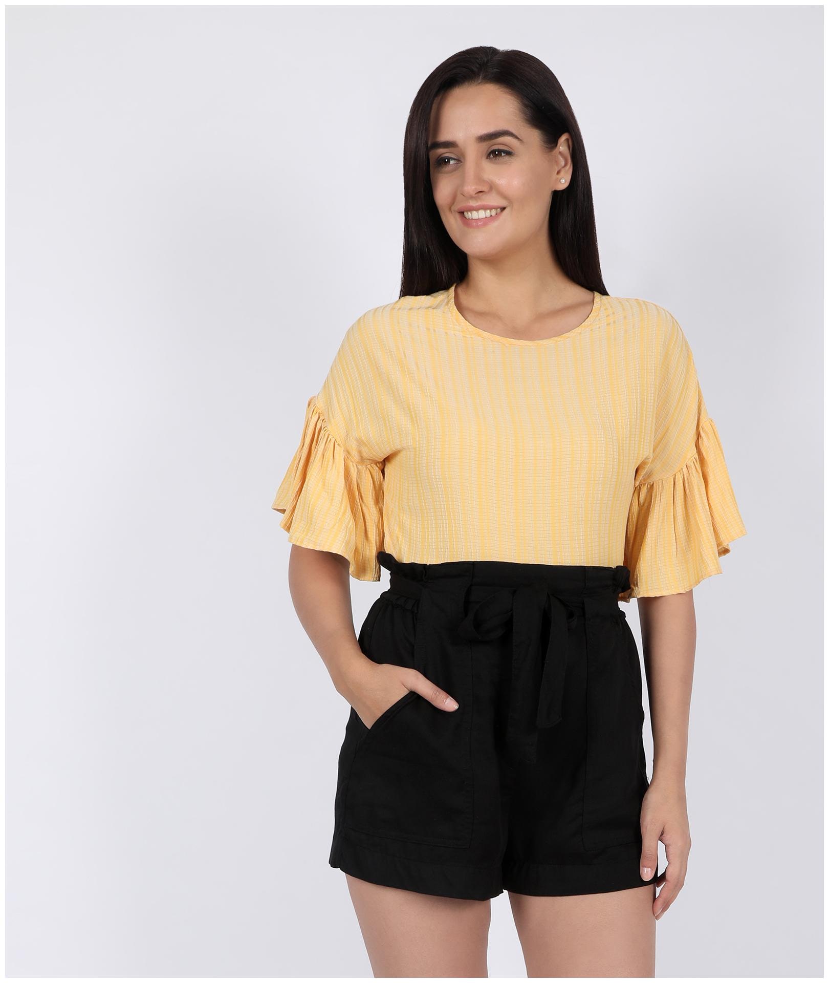 

Chimpaaanzee Polyester Yellow Striped Top For Women