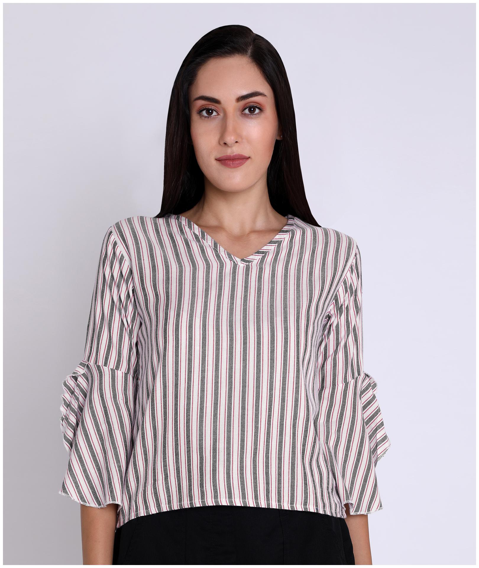

Chimpaaanzee Viscose Rayon Striped Boxy - White