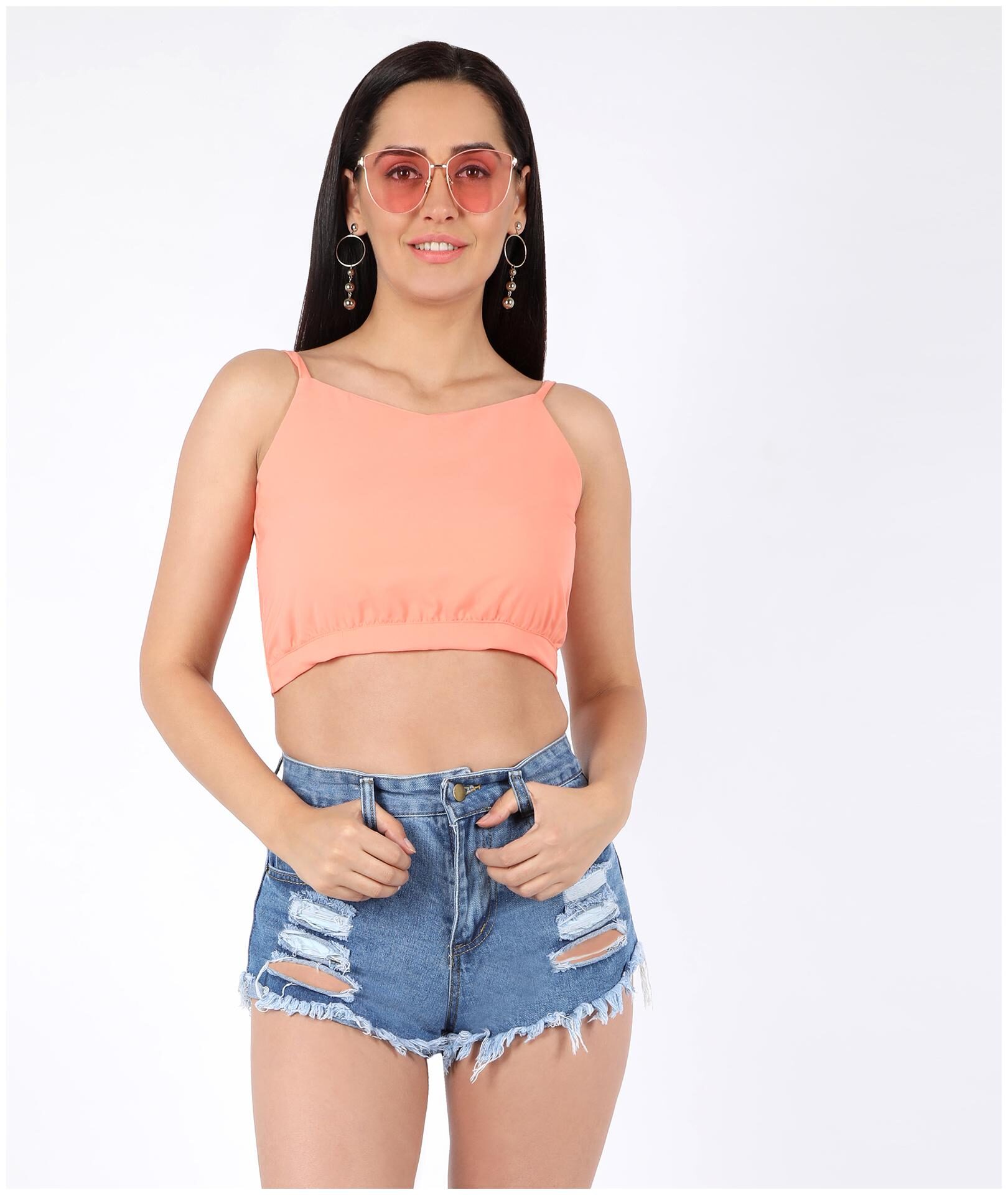 

Chimpaaanzee Crepe Solid Peach Blouson Women