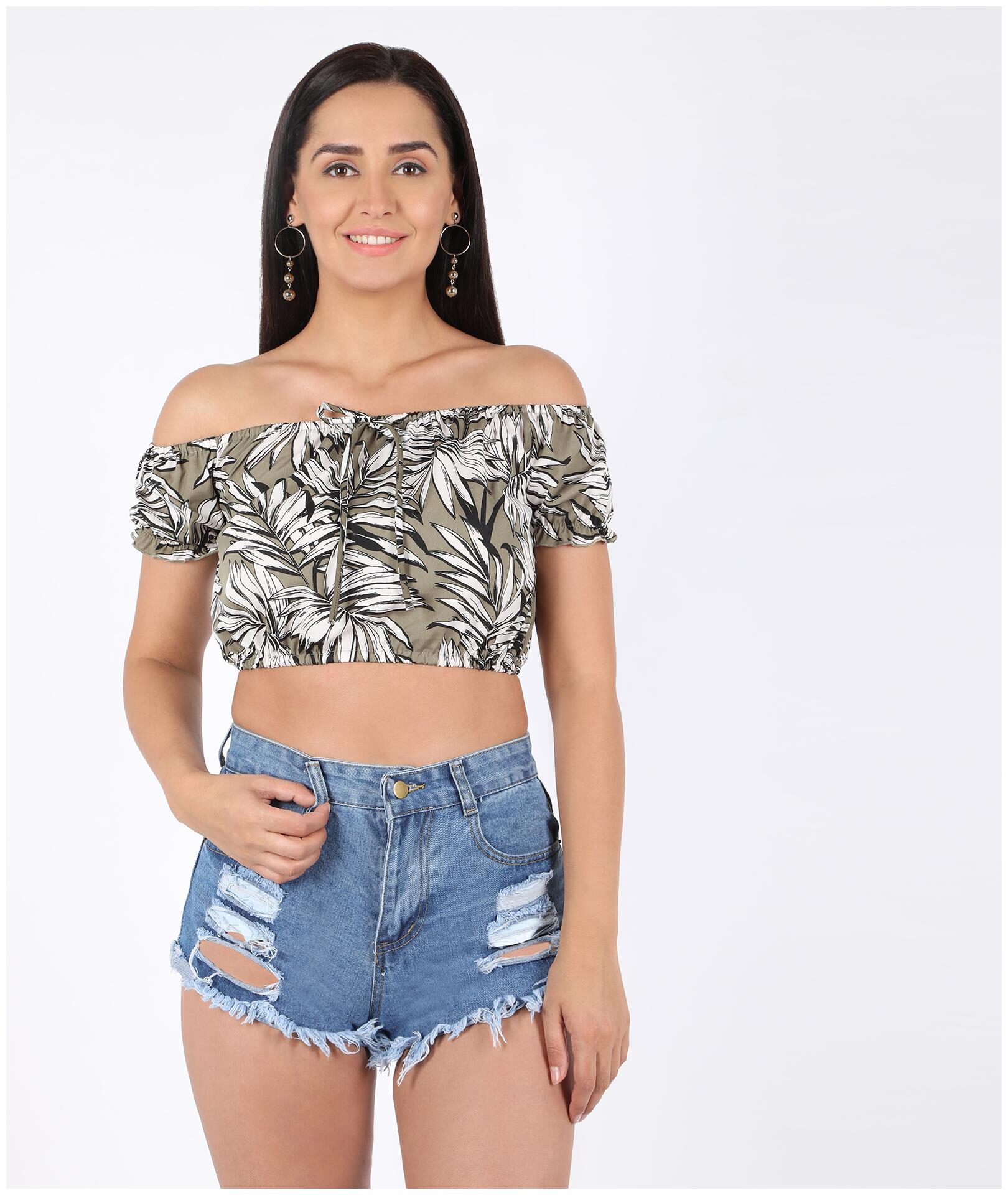 

Chimpaaanzee Crepe Floral Green Blouson Women