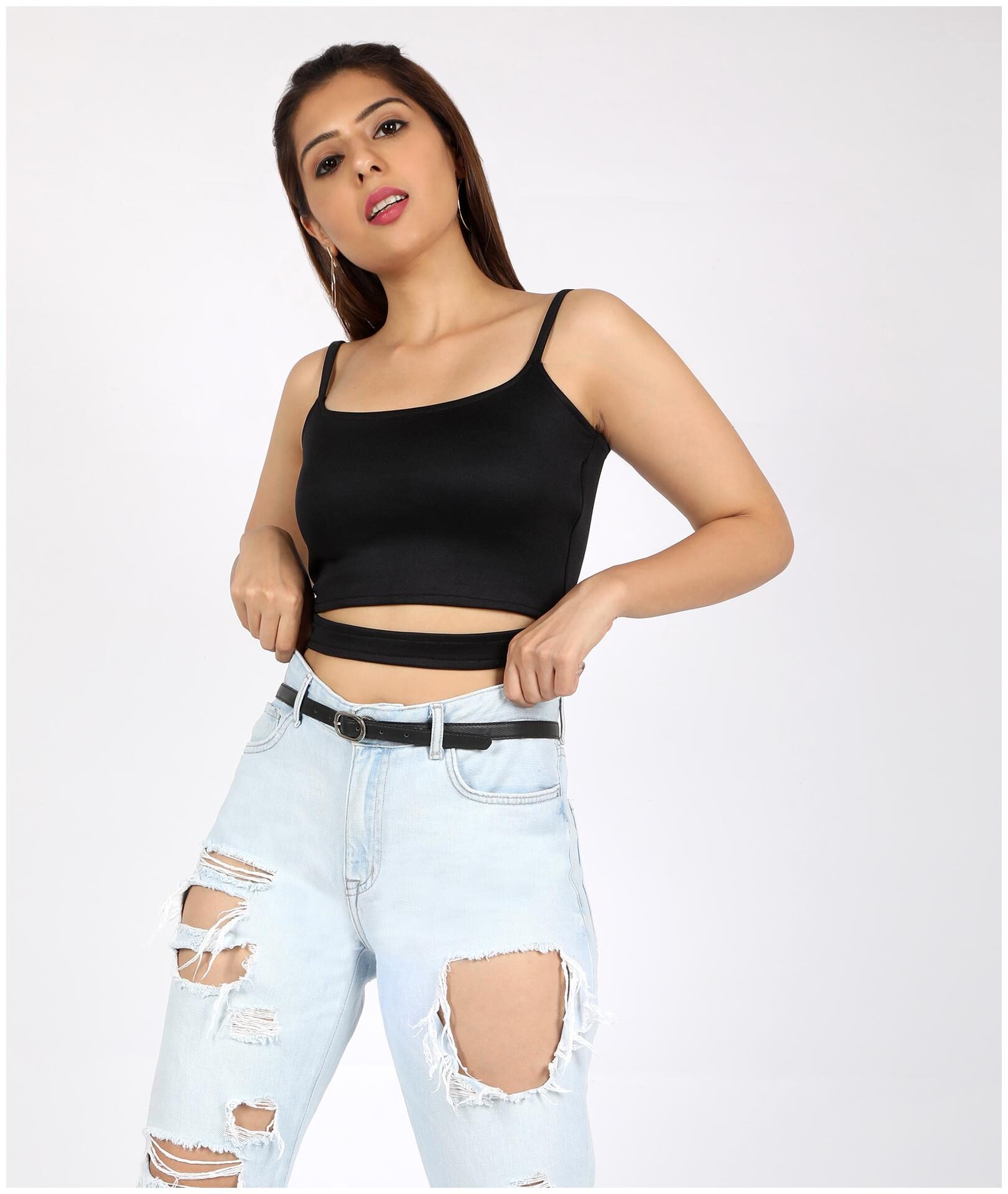 

Chimpaaanzee Polyester Black Solid Top For Women