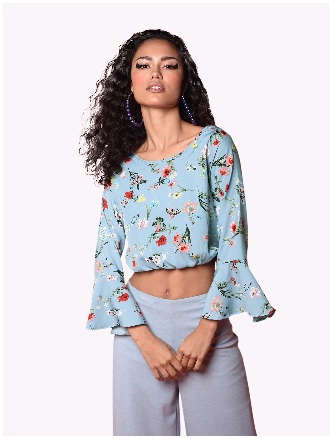 

Chimpaaanzee Women s Blue Crepe Floral Blouson