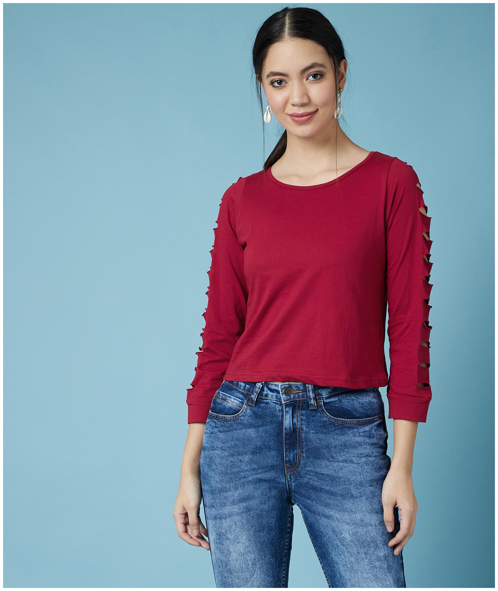 

Chimpaaanzee Women Solid Regular top - Maroon