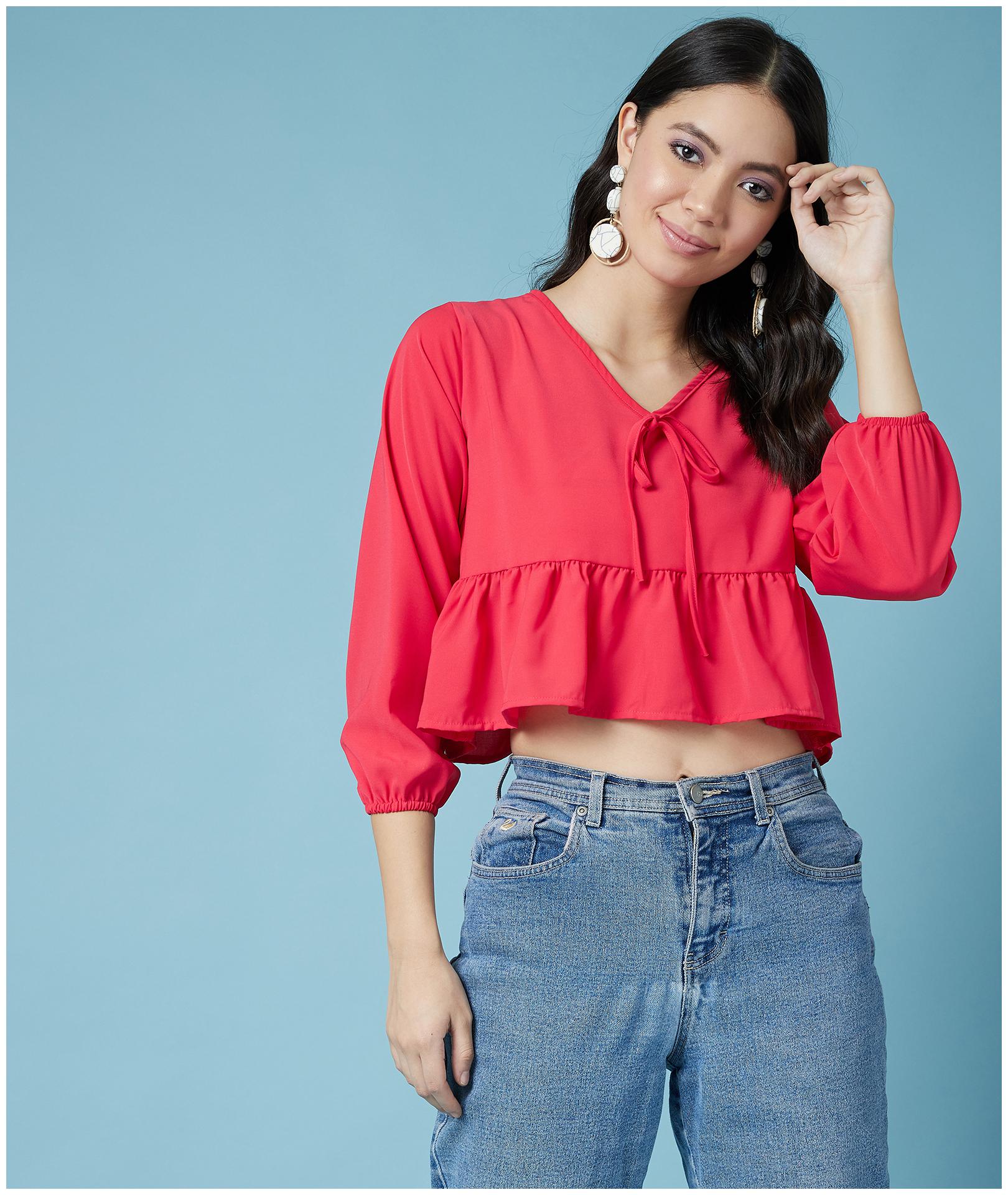 

Chimpaaanzee Women Polyester Solid Pink Top