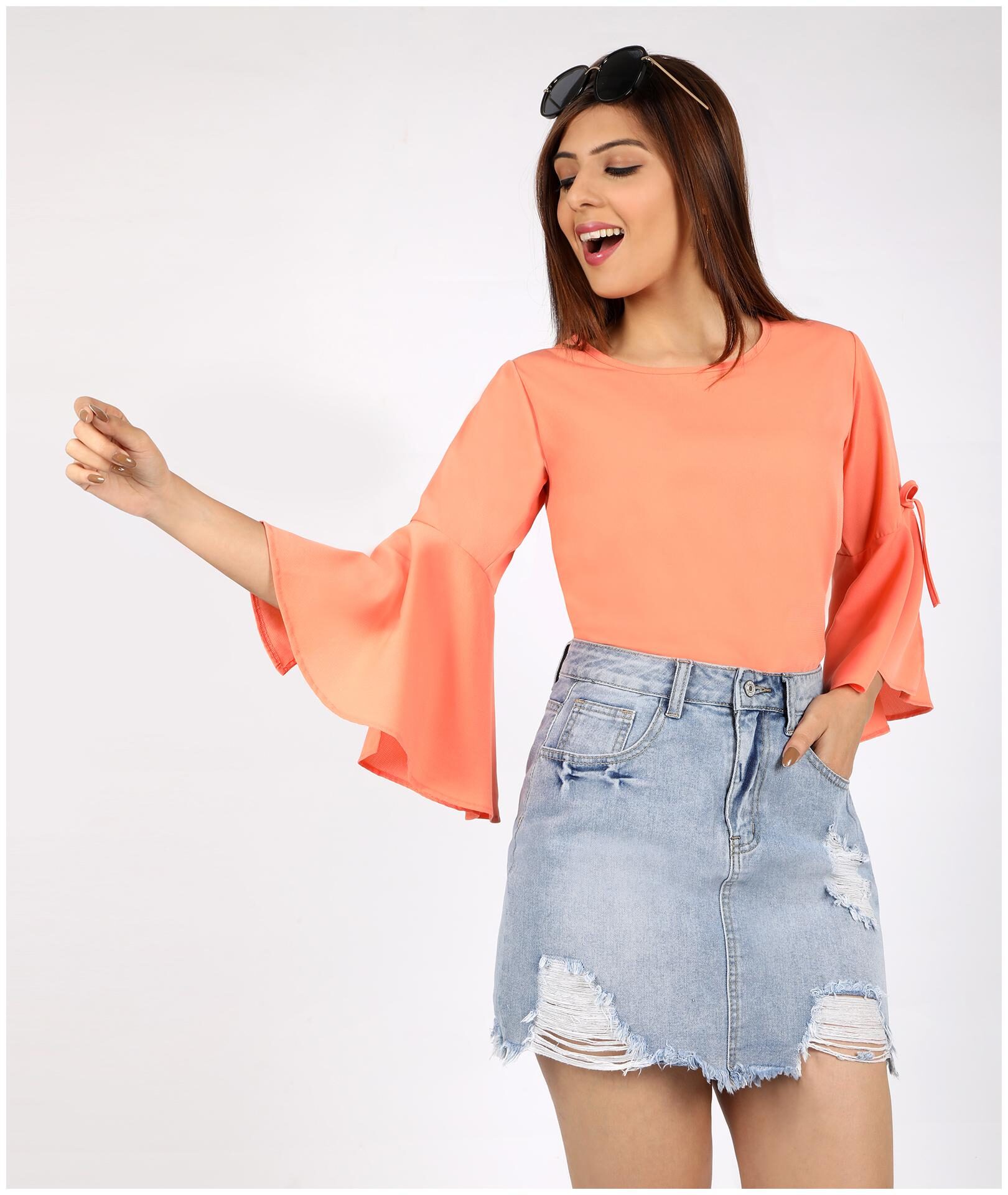

Chimpaaanzee Polyester Solid Orange Top For Women