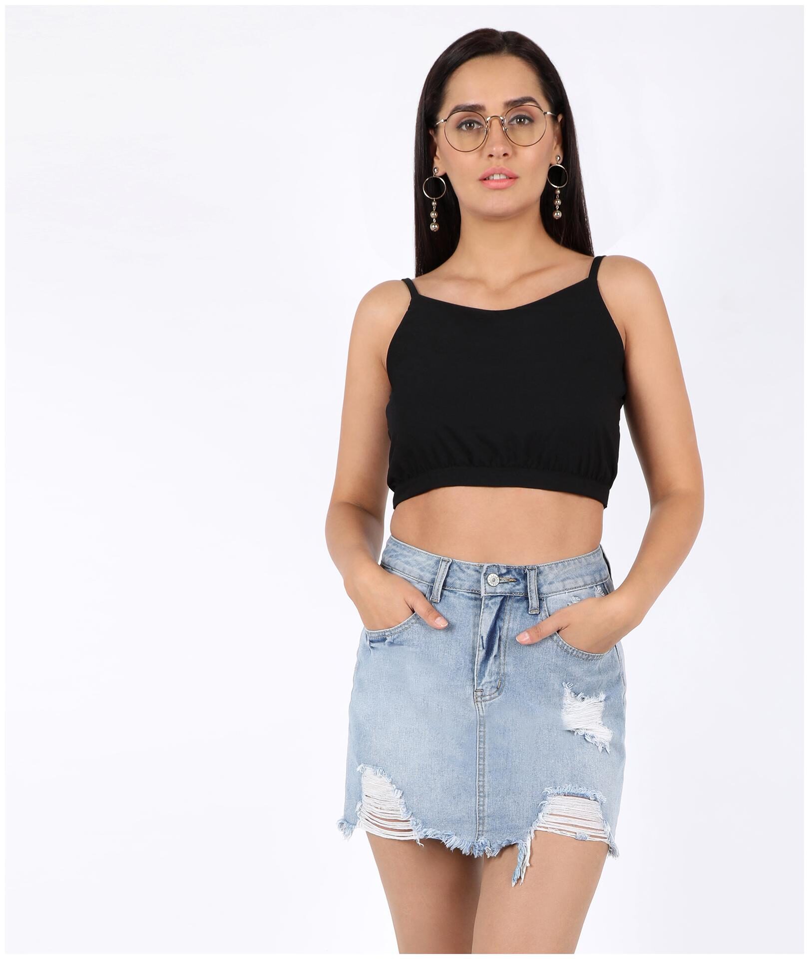 

Chimpaaanzee Crepe Black Solid Top For Women