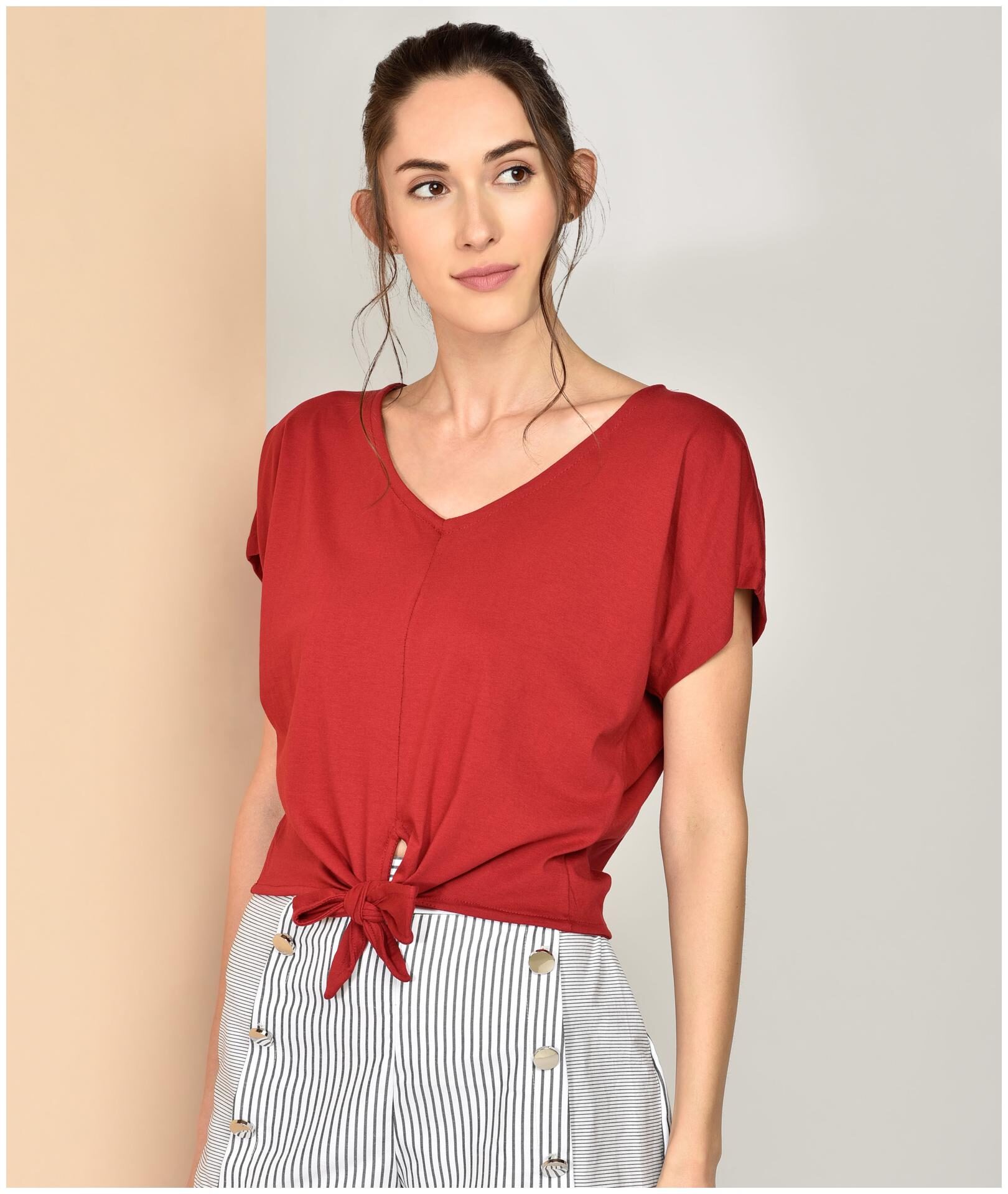 

Chimpaaanzee Women Maroon Cotton Solid Top