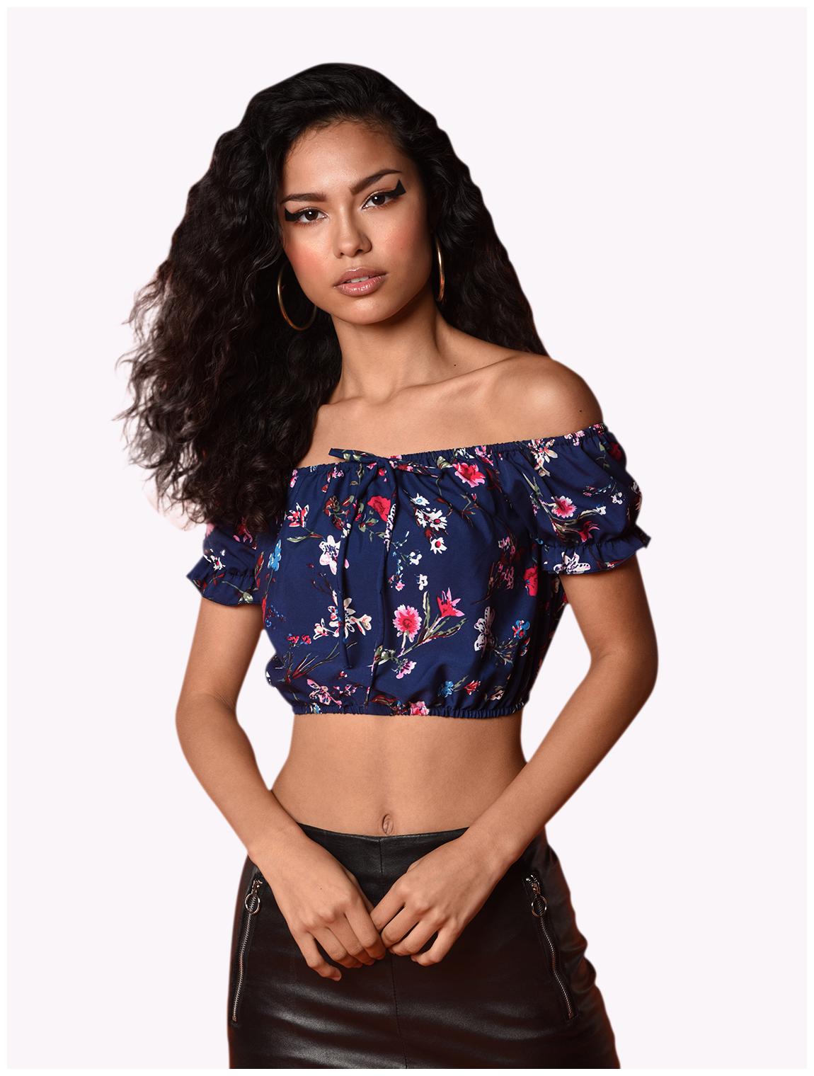 

Chimpaaanzee Women s Navy Blue Crepe Floral Blouson