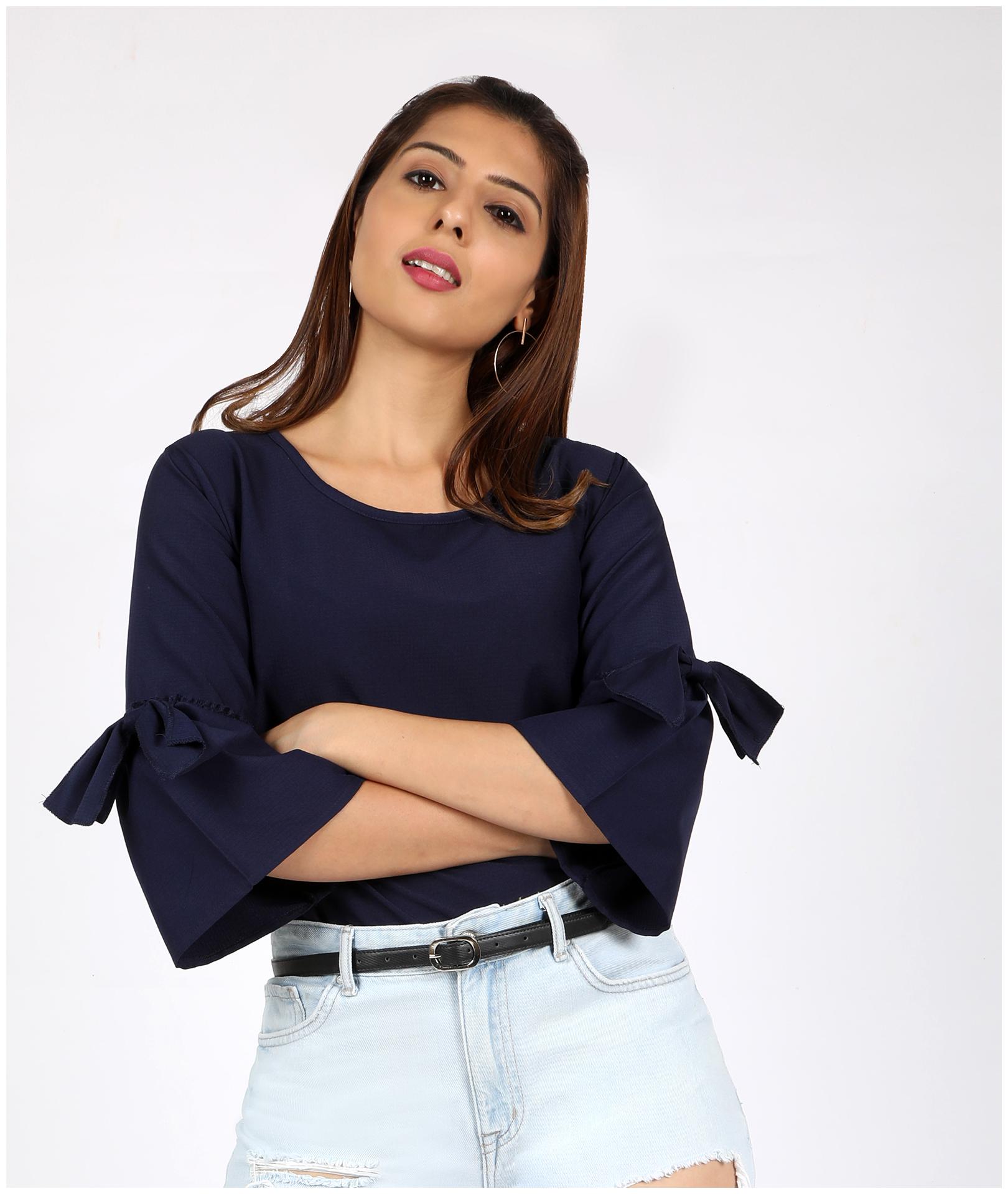 

Chimpaaanzee Polyester Solid Navy Blue Top For Women
