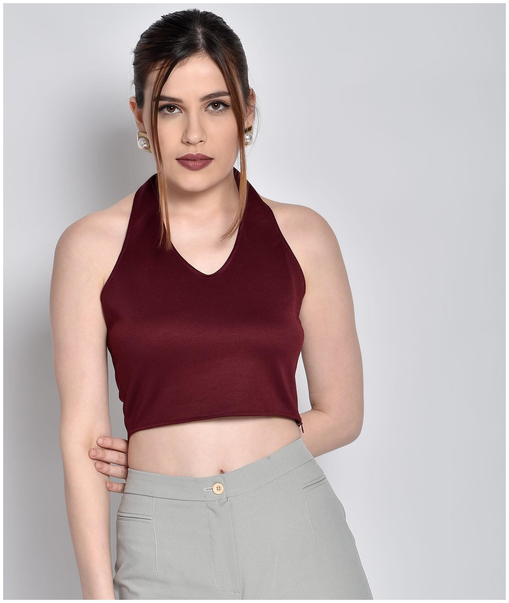 

Chimpaaanzee Women Polyester Solid Blouson Top (Maroon)
