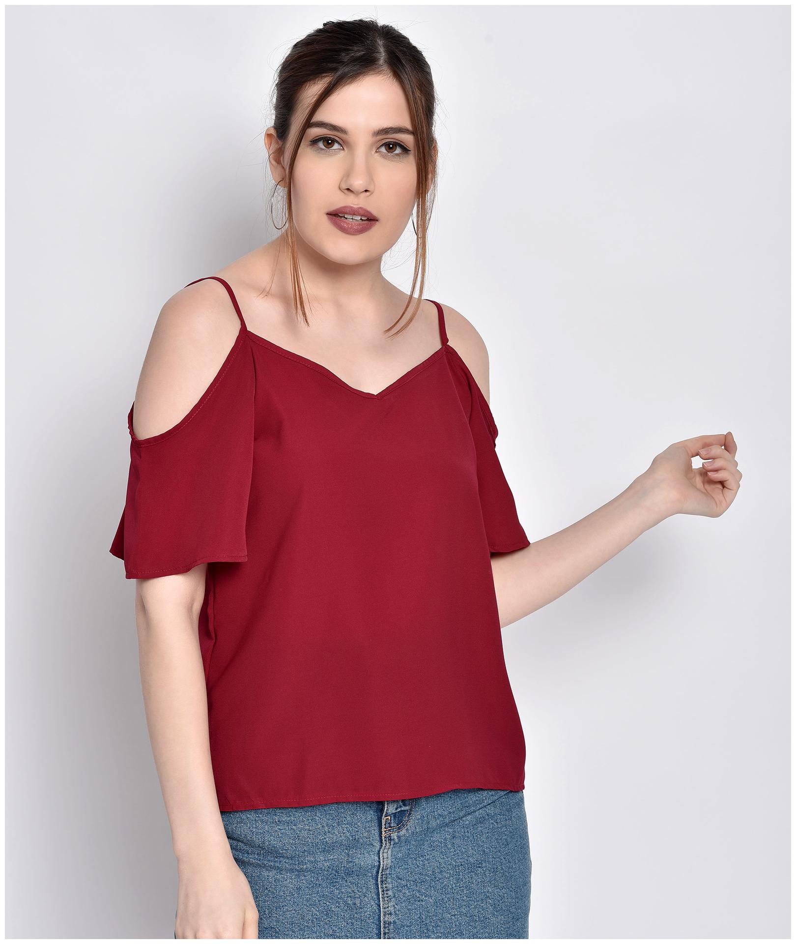 

Chimpaaanzee Women Solid Regular top - Maroon