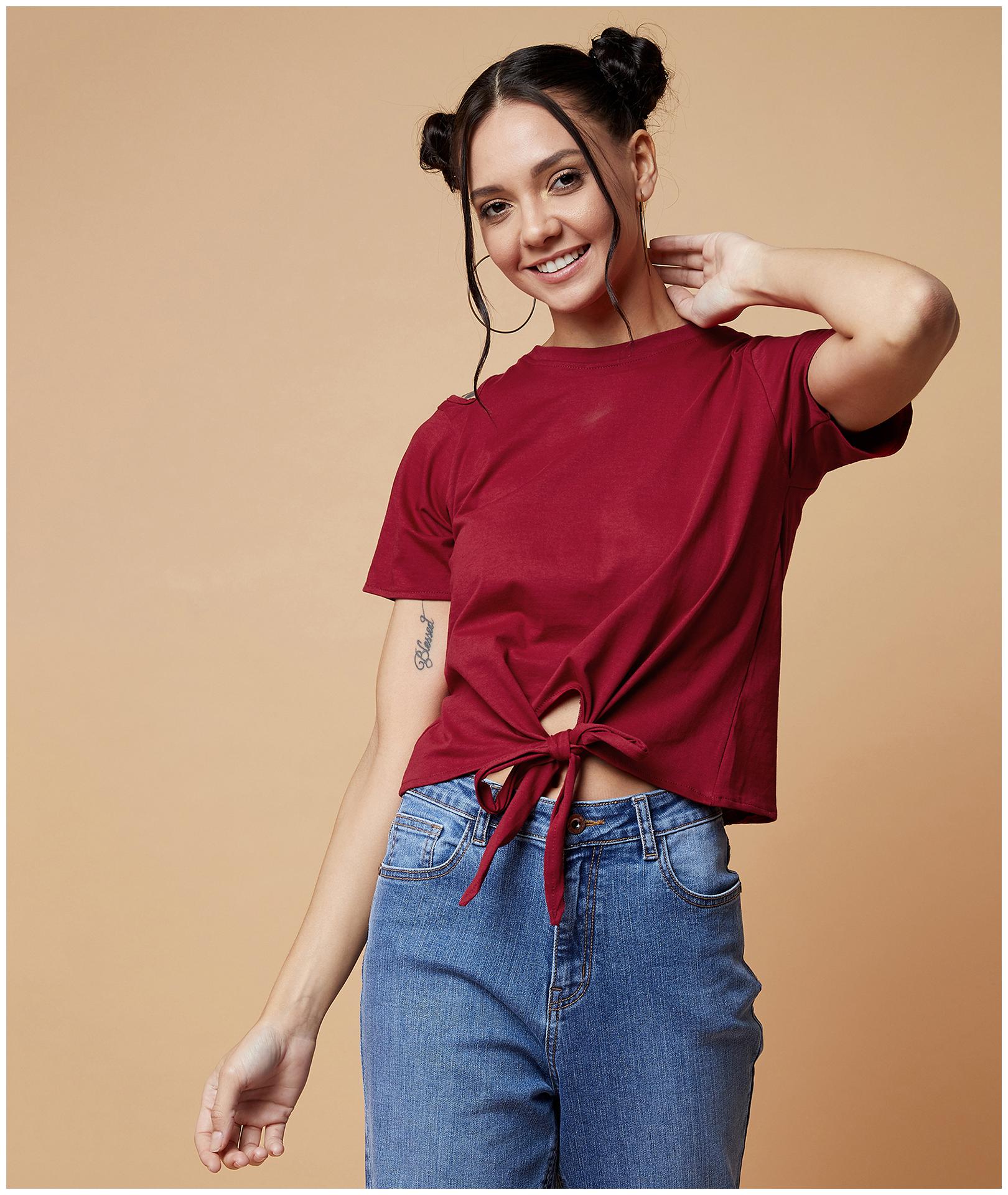 

Chimpaaanzee Women Solid Regular top - Maroon