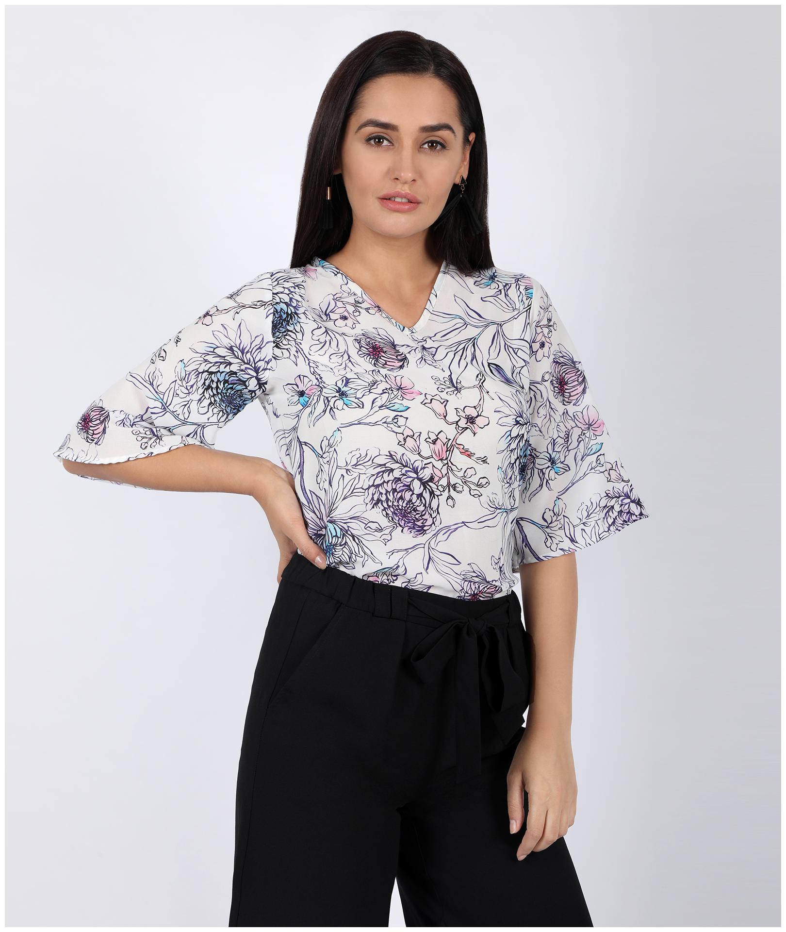 

Chimpaaanzee Women Crepe Floral White Top