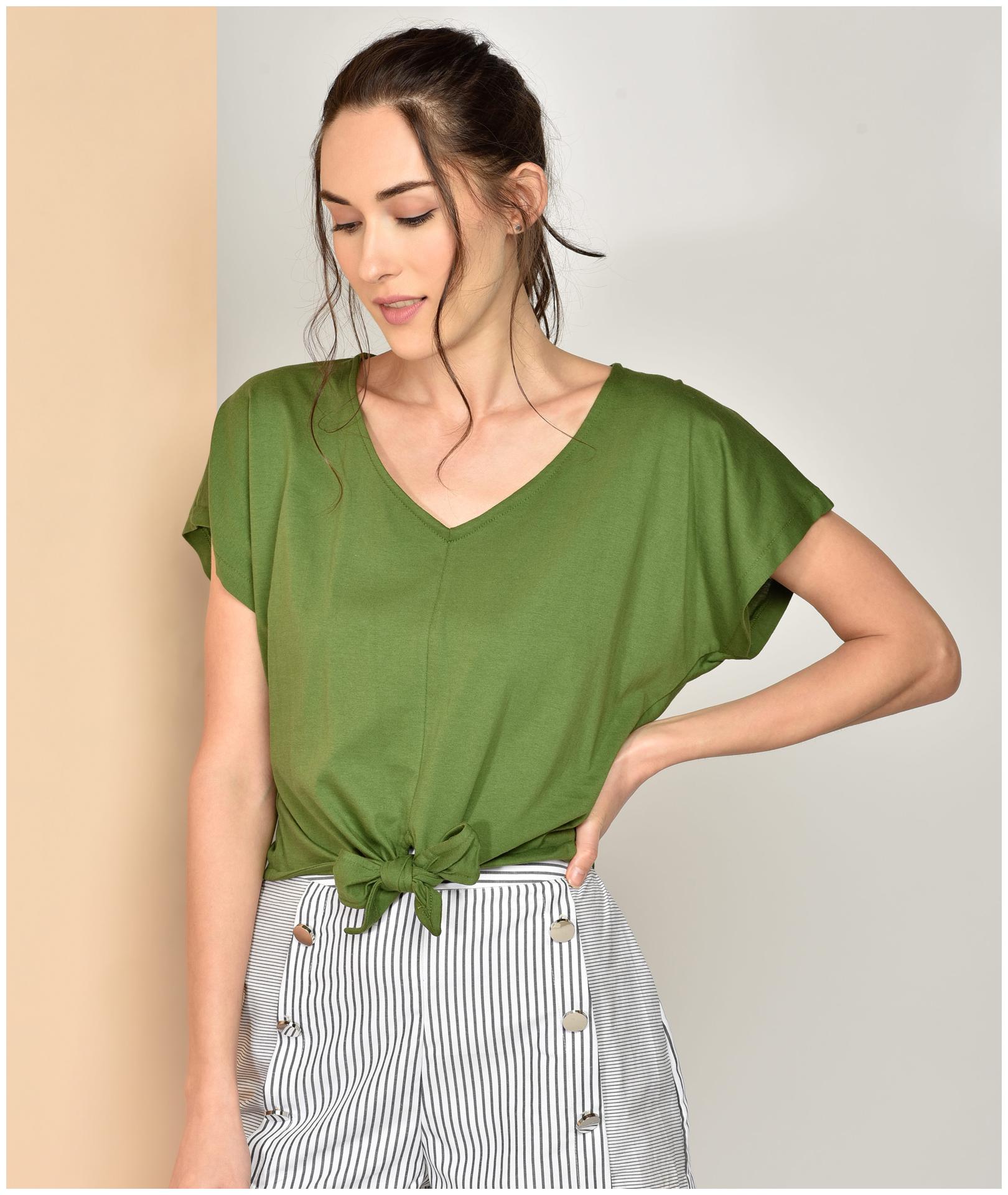 

Chimpaaanzee Women Cotton Solid Blouson Top (Green)