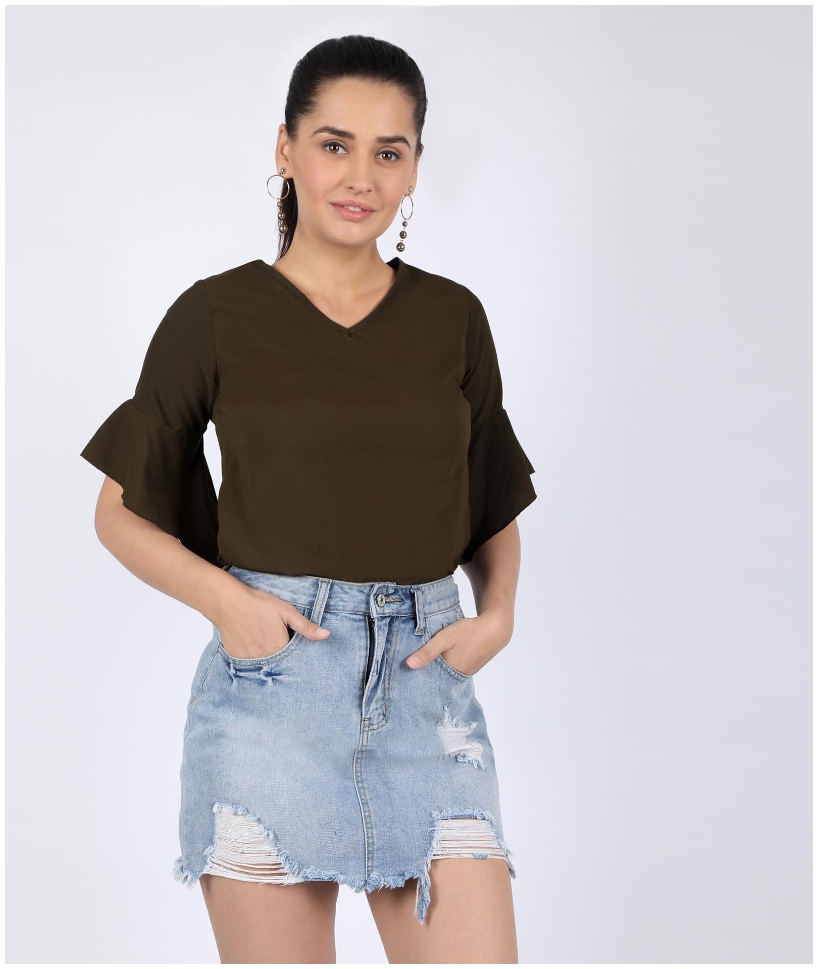 

Chimpaaanzee Crepe Green Solid Boxy For Women