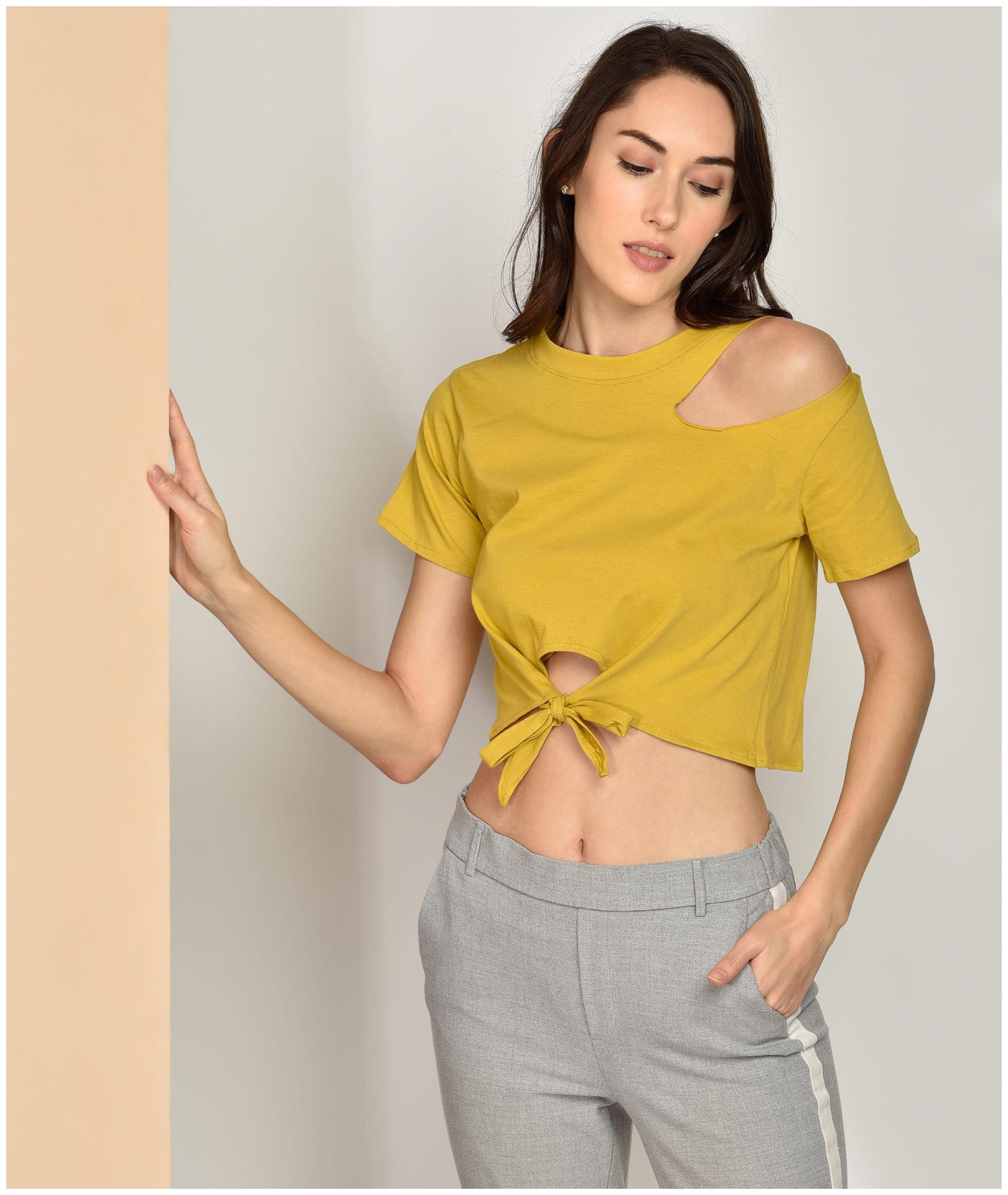 

Chimpaaanzee Cotton Mustard Solid Top For Women