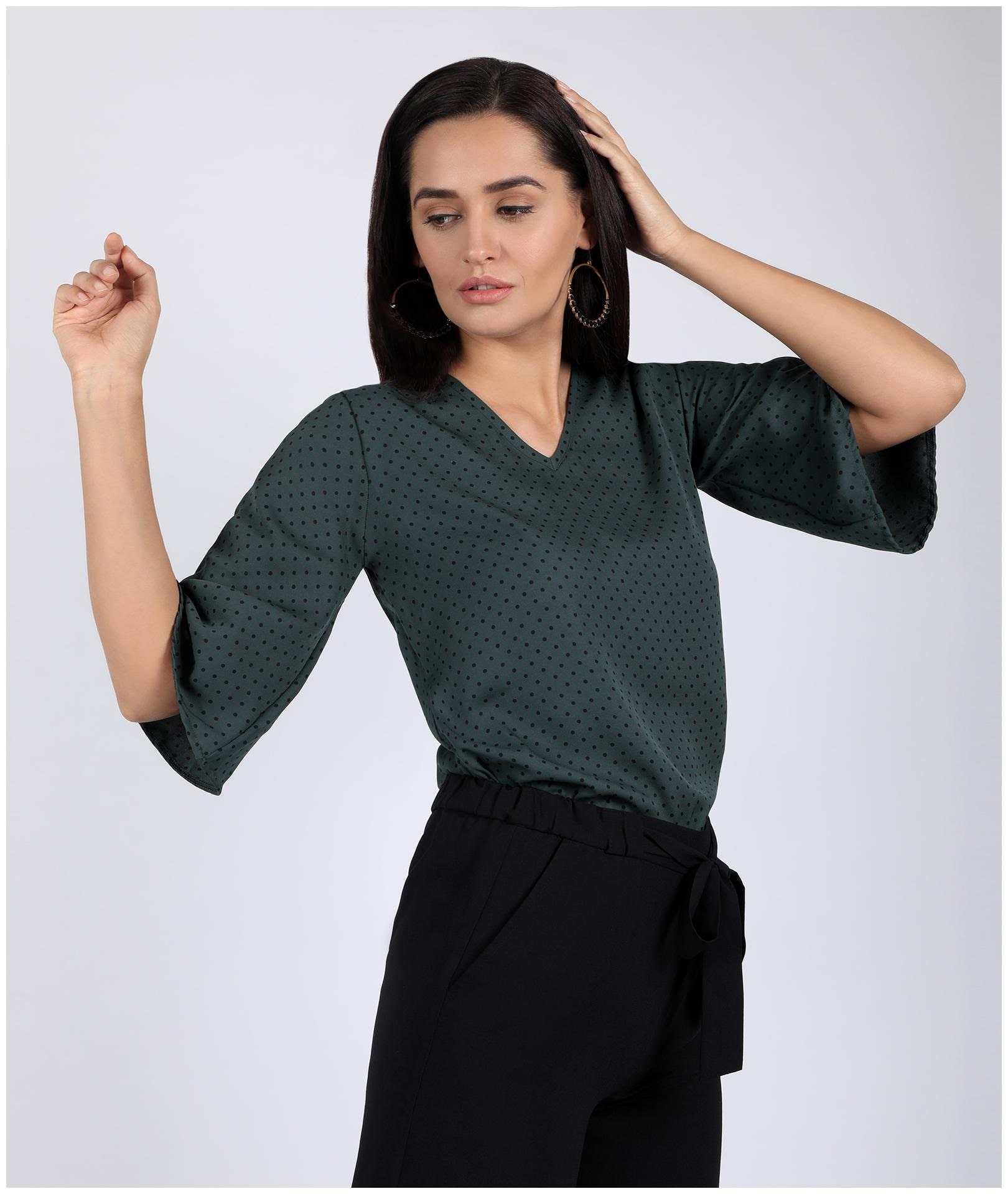 

Chimpaaanzee Women Green Crepe Polka Dots Boxy