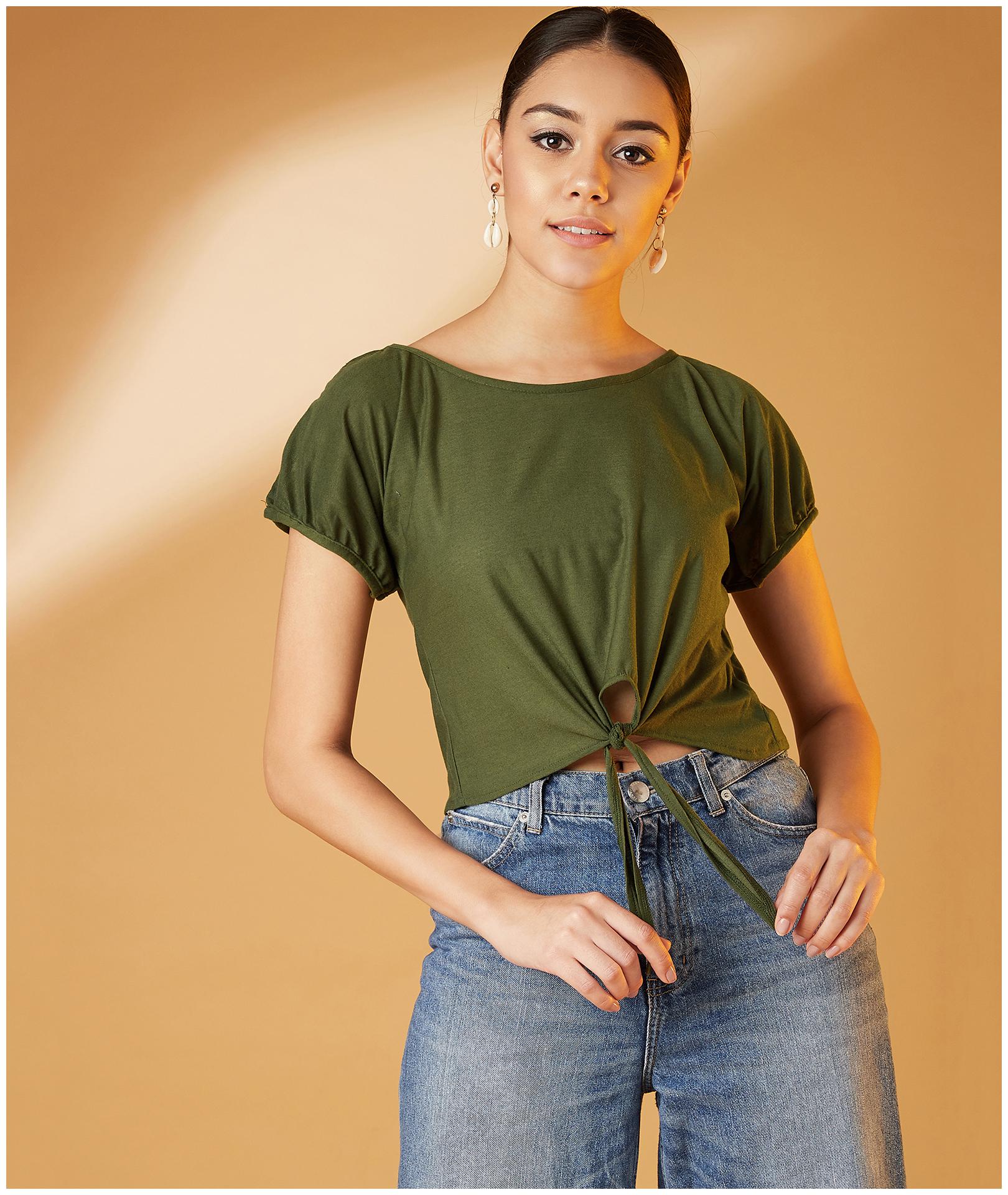 

Chimpaaanzee Women Olive Polyester Solid Regular Top