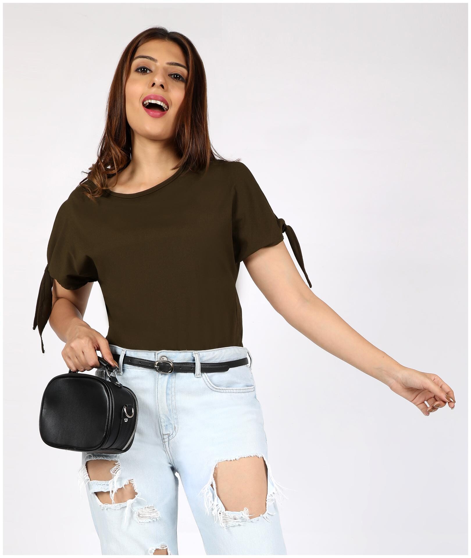 

Chimpaaanzee Polyester Dark Green Solid Top For Women