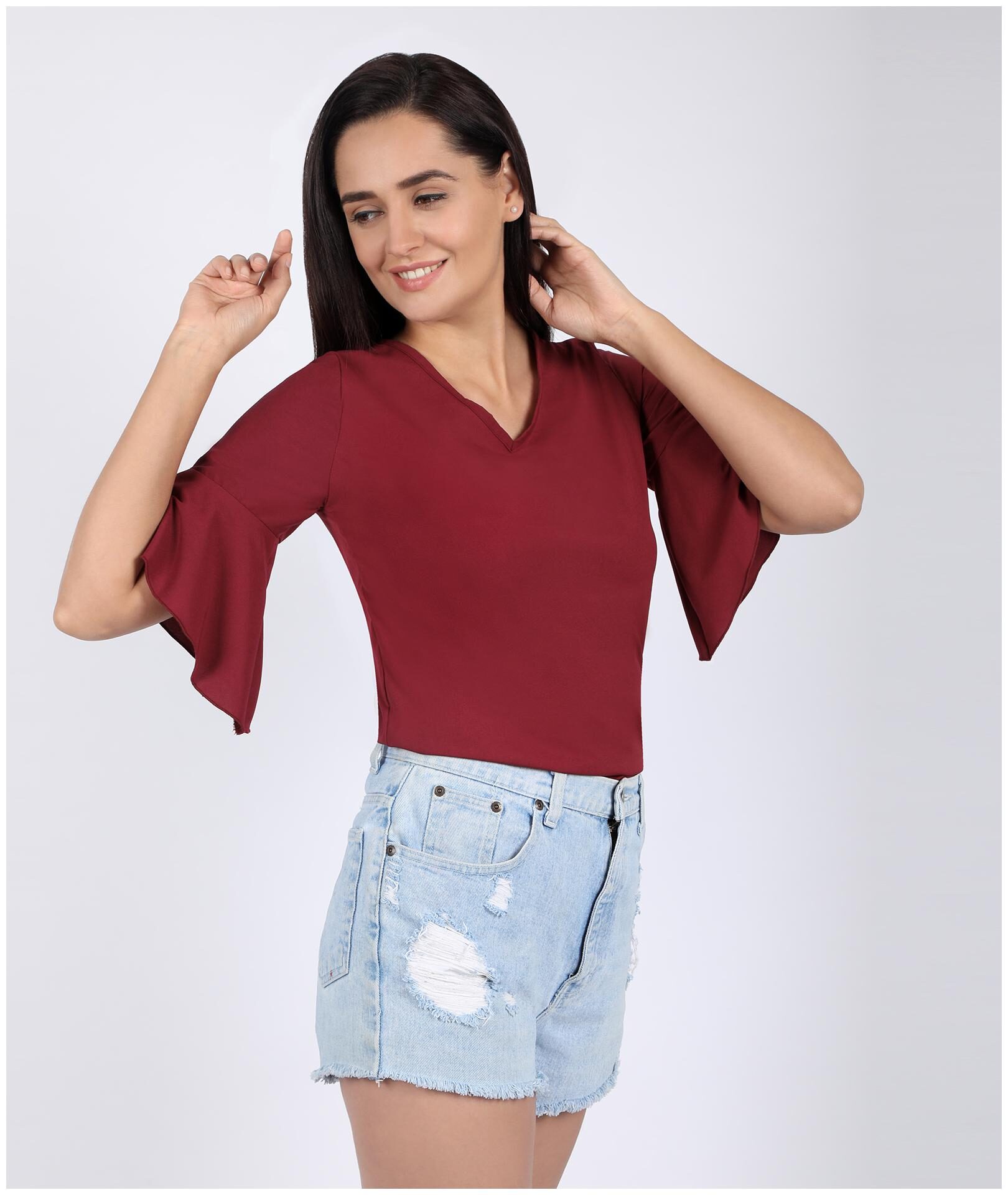 

Chimpaaanzee Crepe Solid Boxy Maroon Women