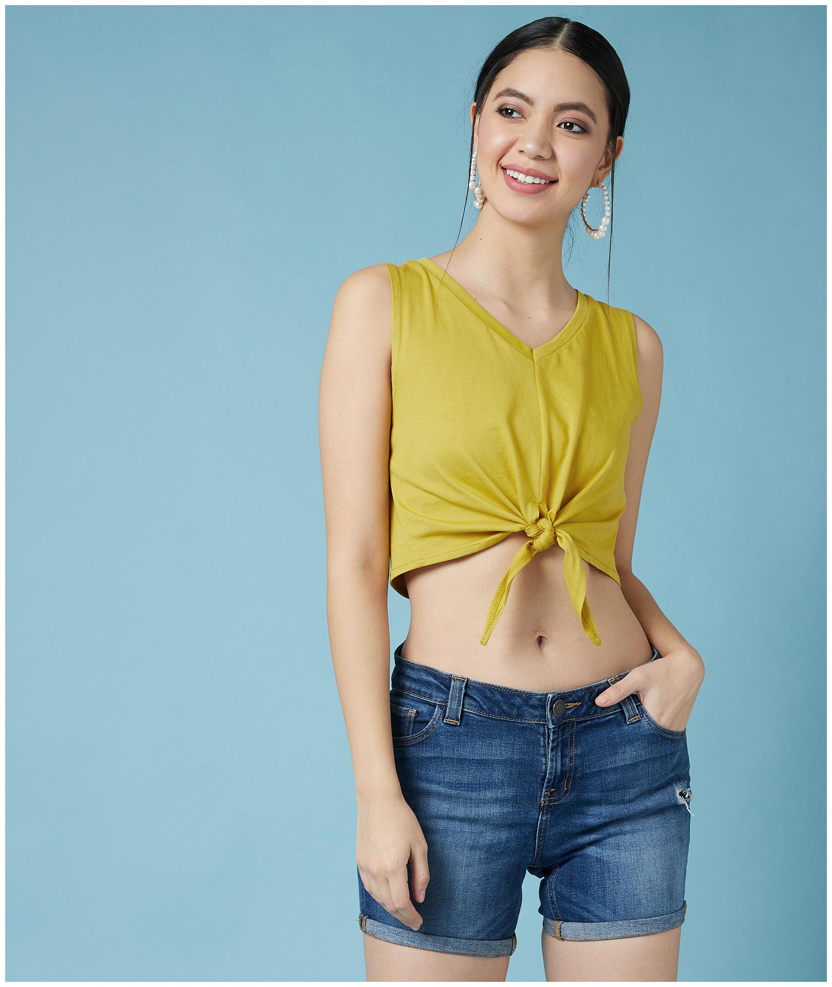 

Chimpaaanzee Women Cotton Solid Yellow Top