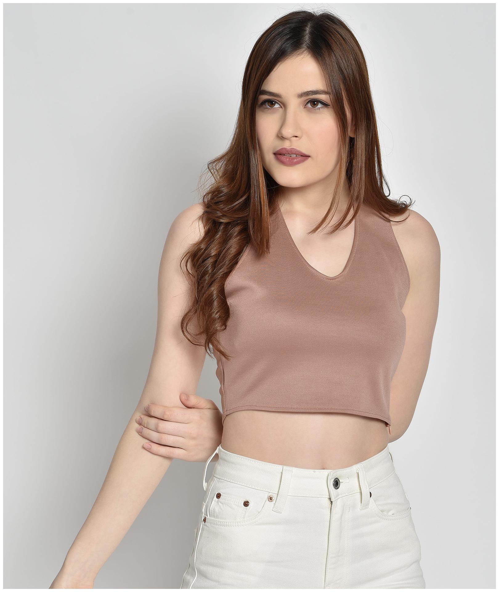

Chimpaaanzee Women Polyester Solid Beige Top