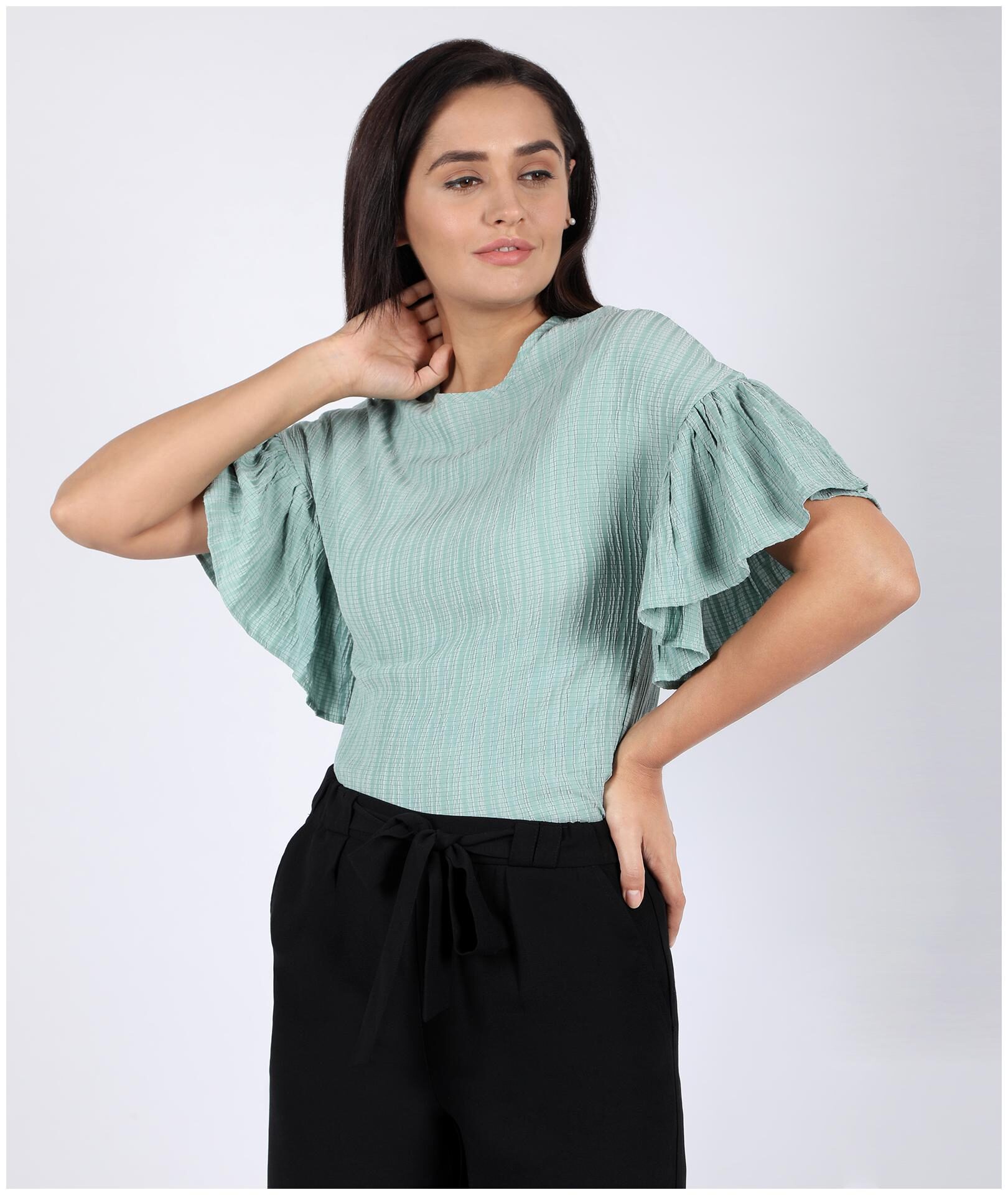 

Chimpaaanzee Women Green Polyester Self Design Boxy