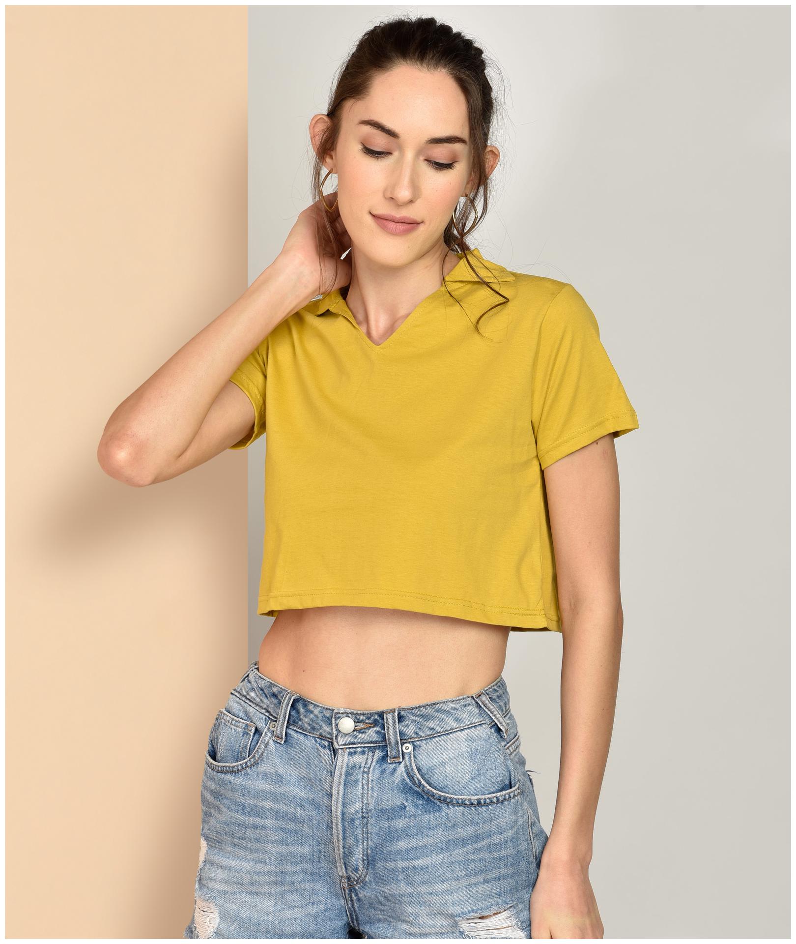 

Chimpaaanzee Women Cotton Solid Mustard Top