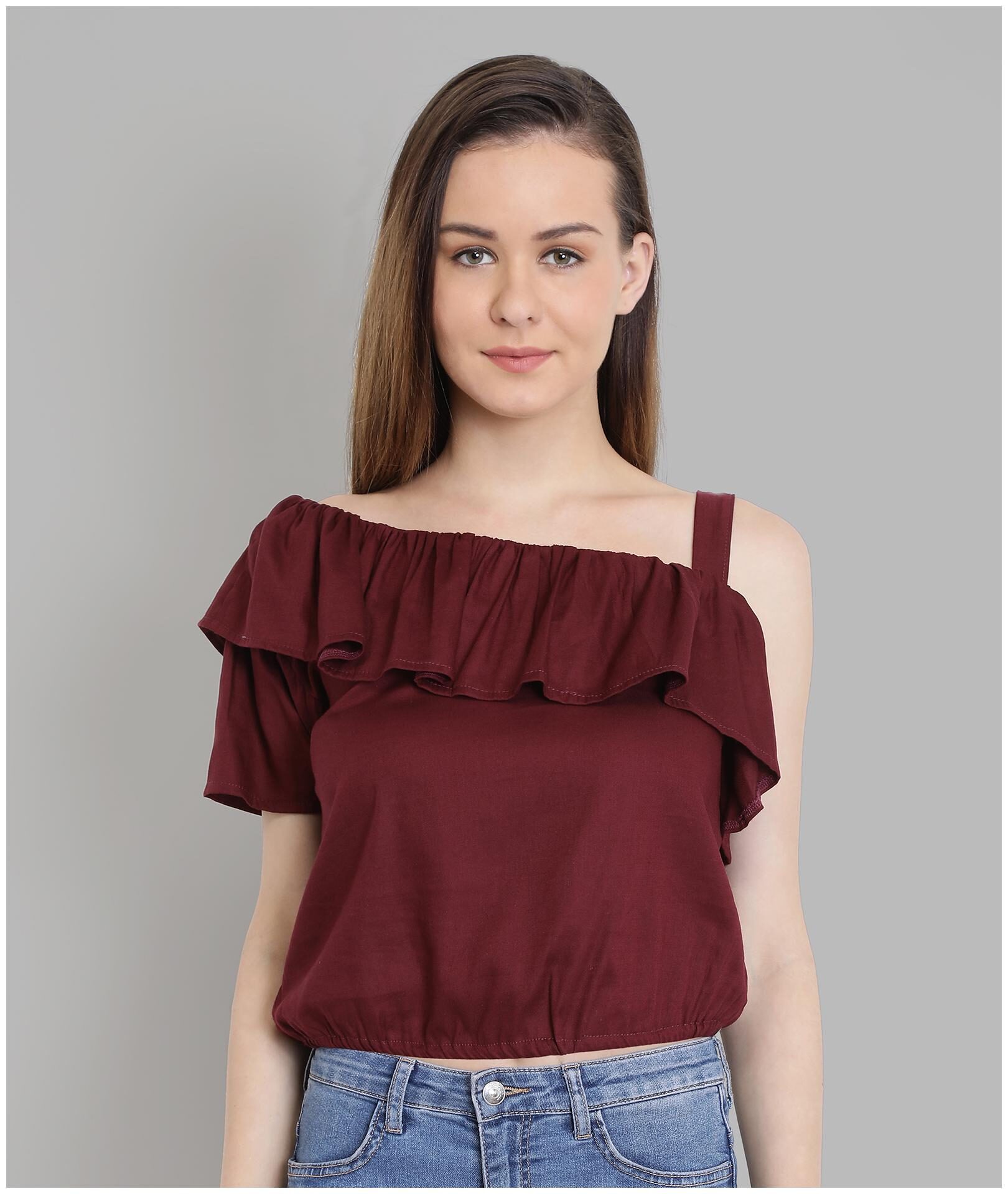 

Chimpaaanzee Women Solid Regular top - Maroon