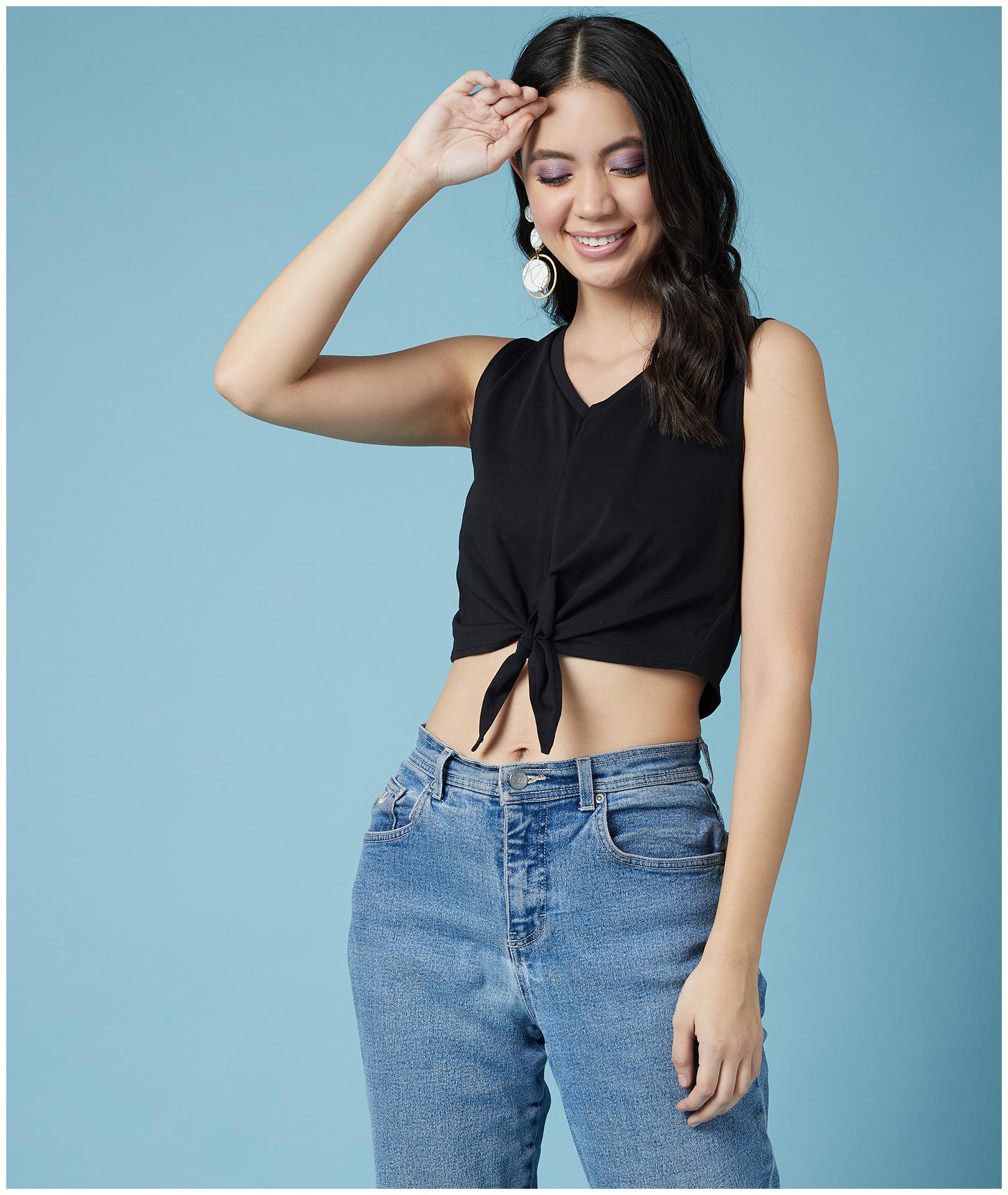 

Chimpaaanzee Women Casual Sleeveless Solid Women Black Top