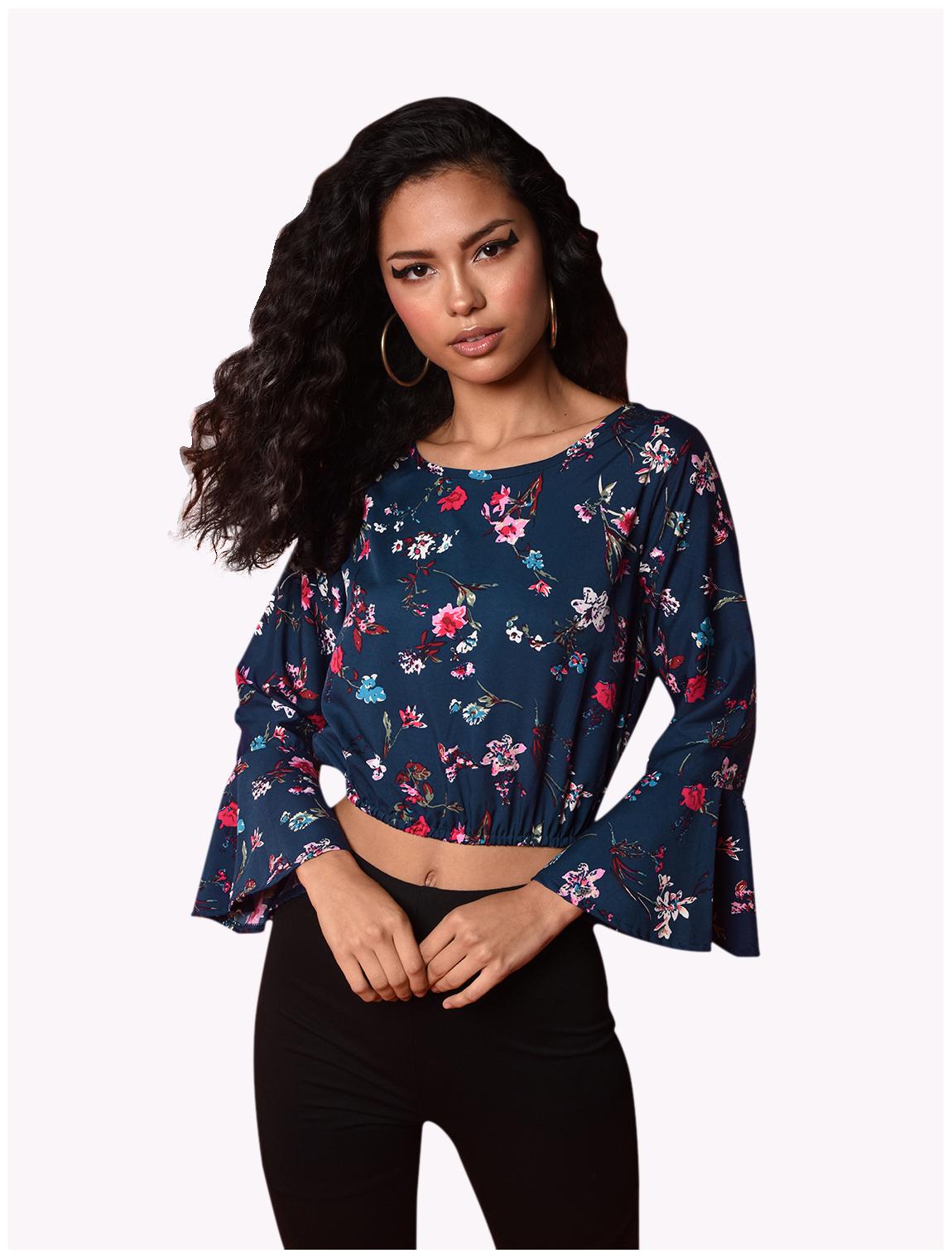 

Chimpaaanzee Crepe Floral Navy Blue Blouson Women