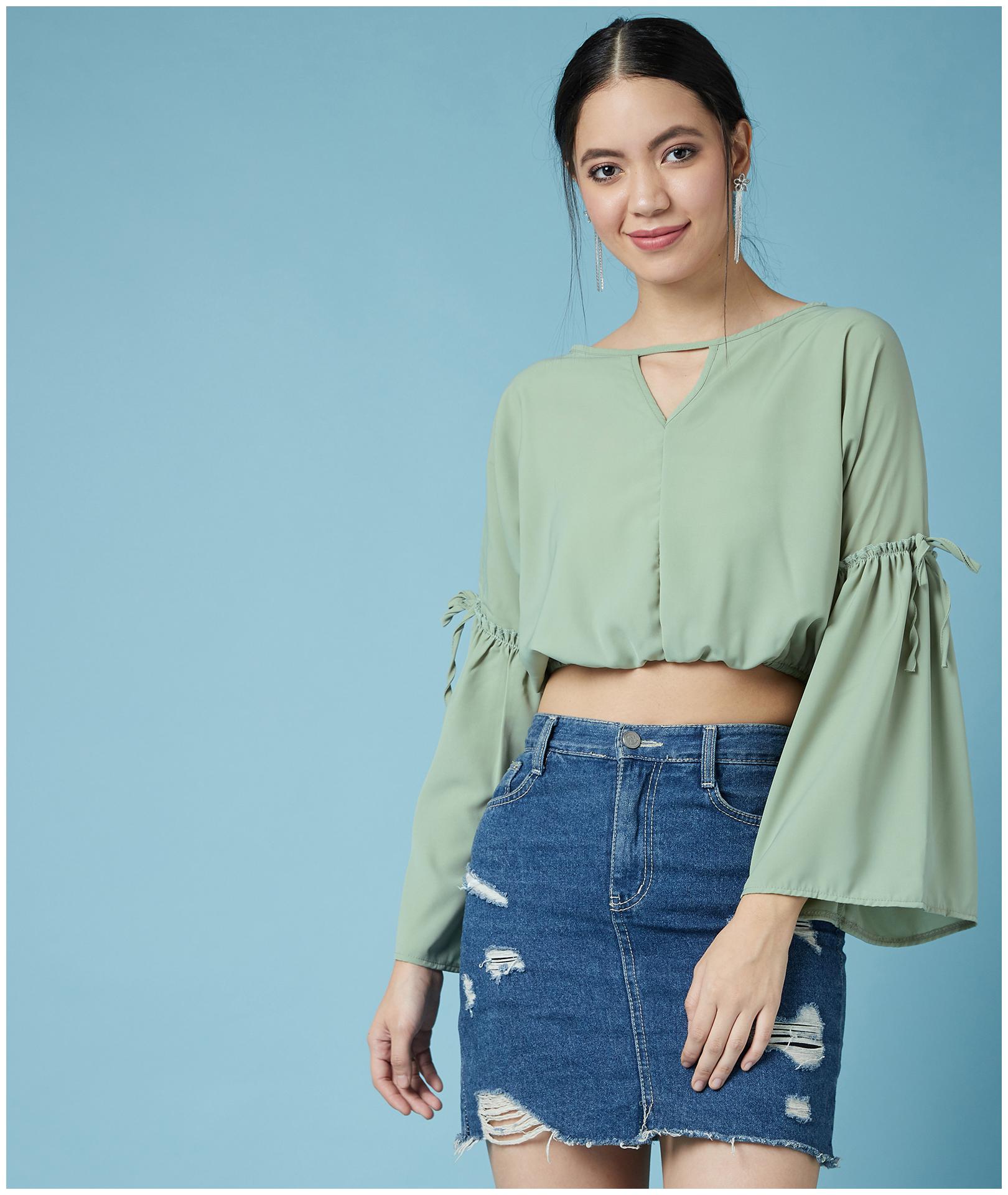 

Chimpaaanzee Women Polyester Solid Olive Top