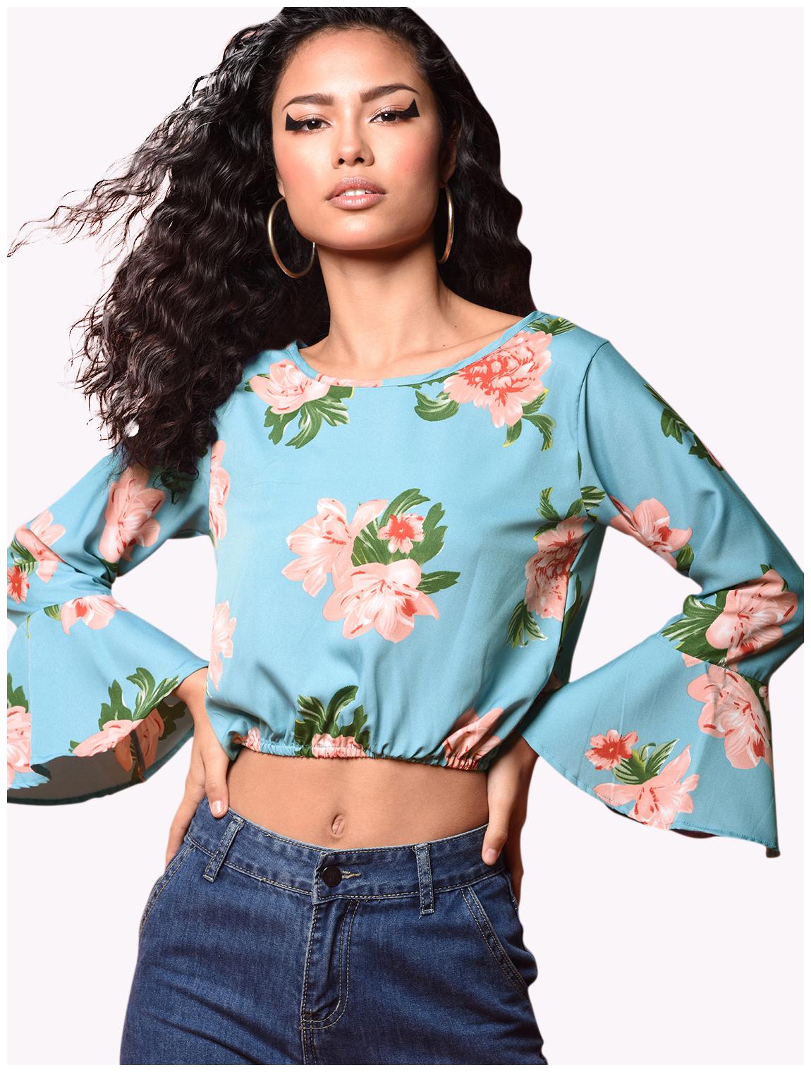 

Chimpaaanzee Crepe Floral Blue Blouson Women