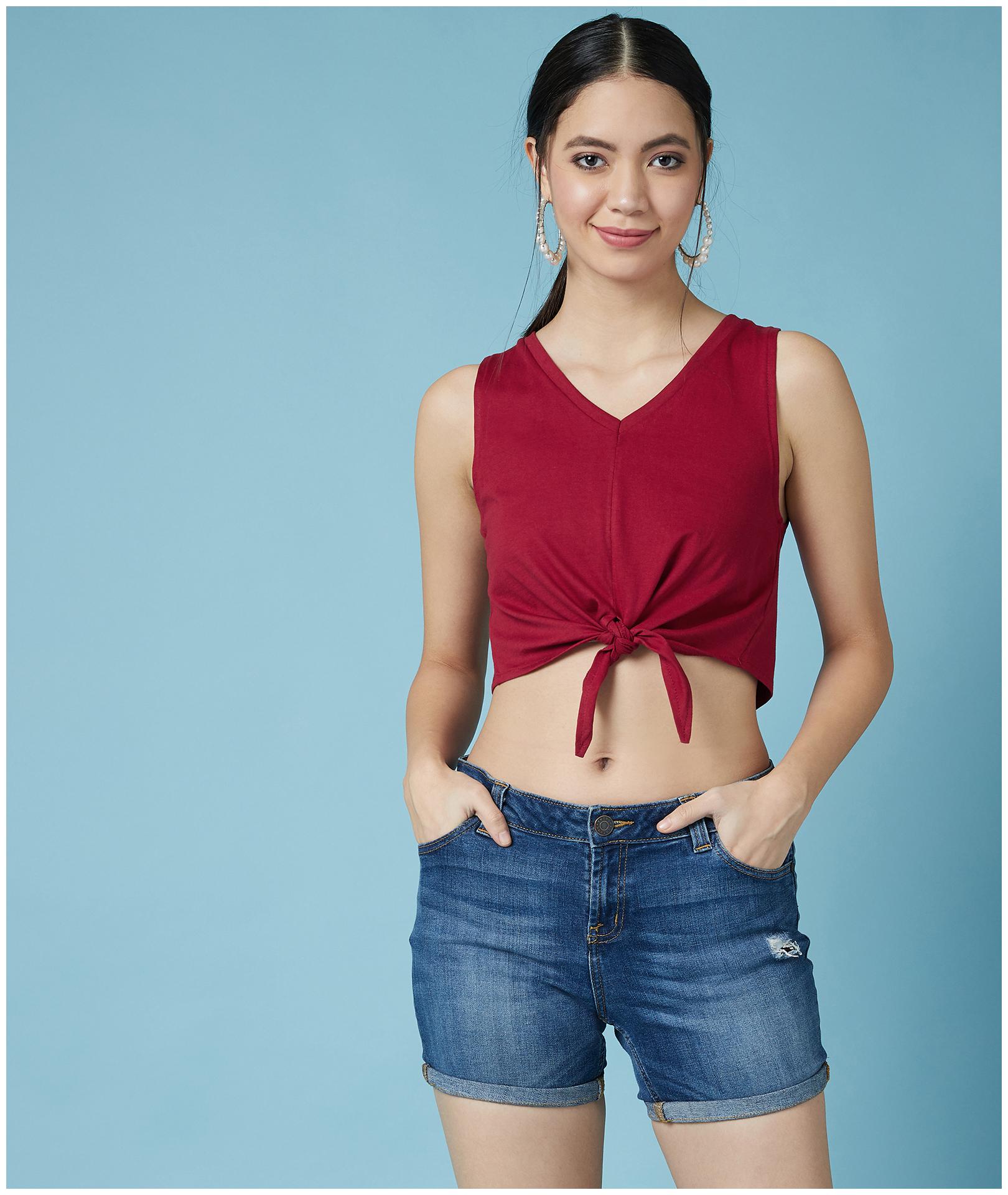 

Chimpaaanzee Women Casual Sleeveless Solid Women Maroon Top