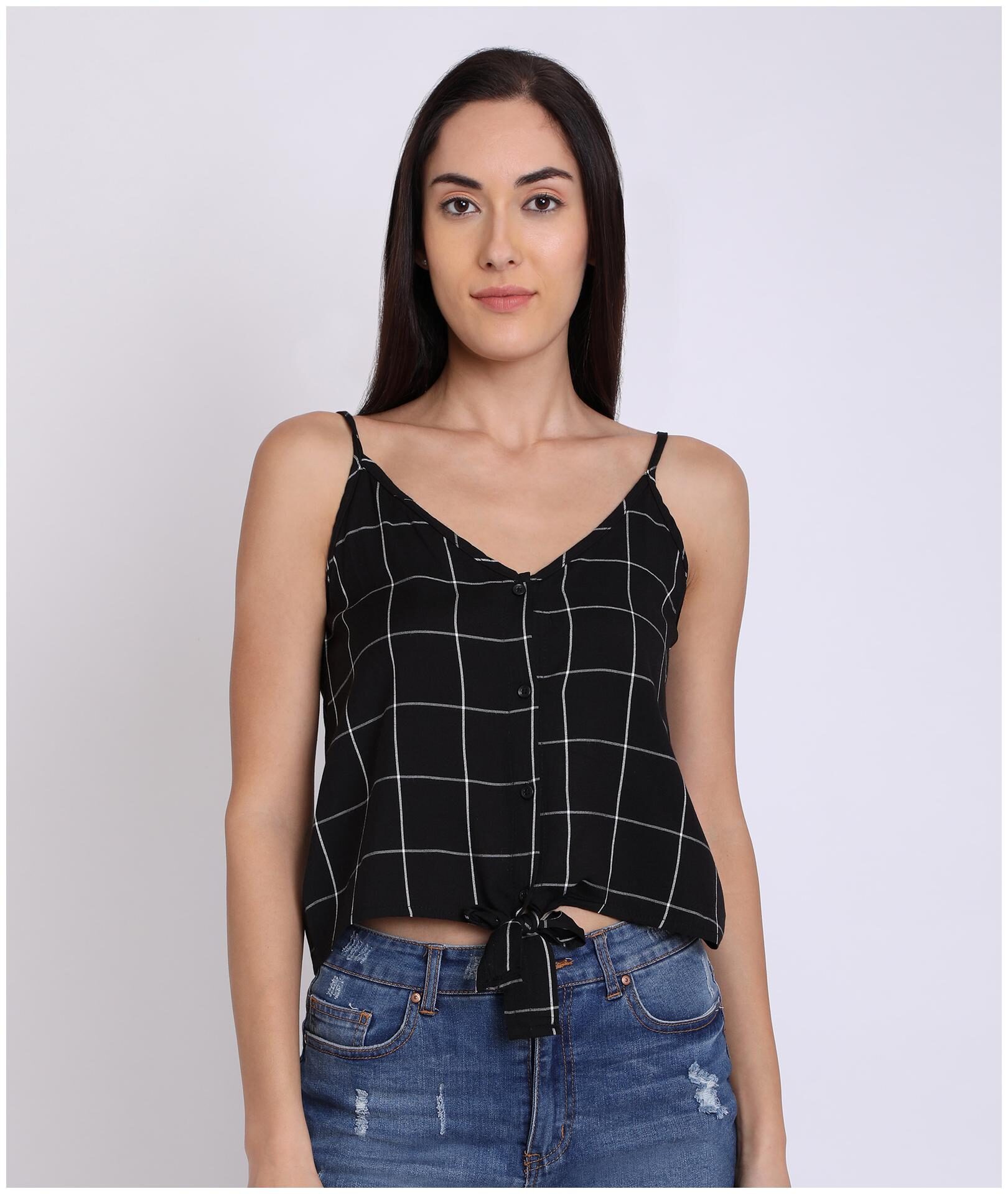 

Chimpaaanzee Women Checked Regular top - Black