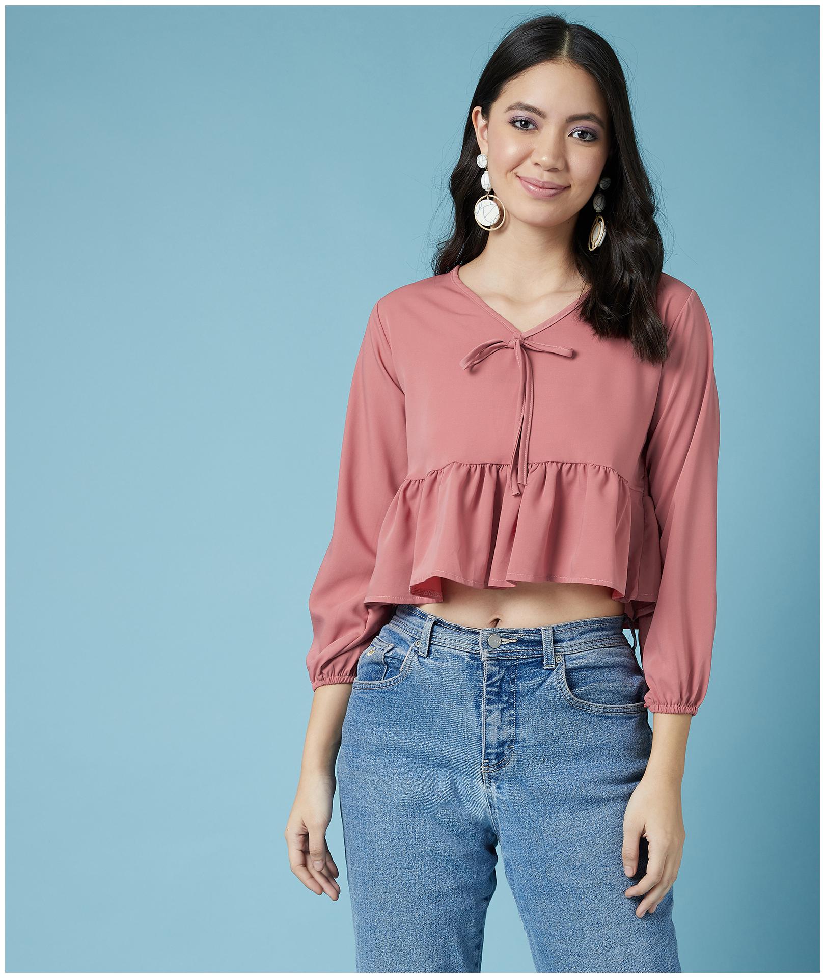 

Chimpaaanzee Women Polyester Solid Pink Top