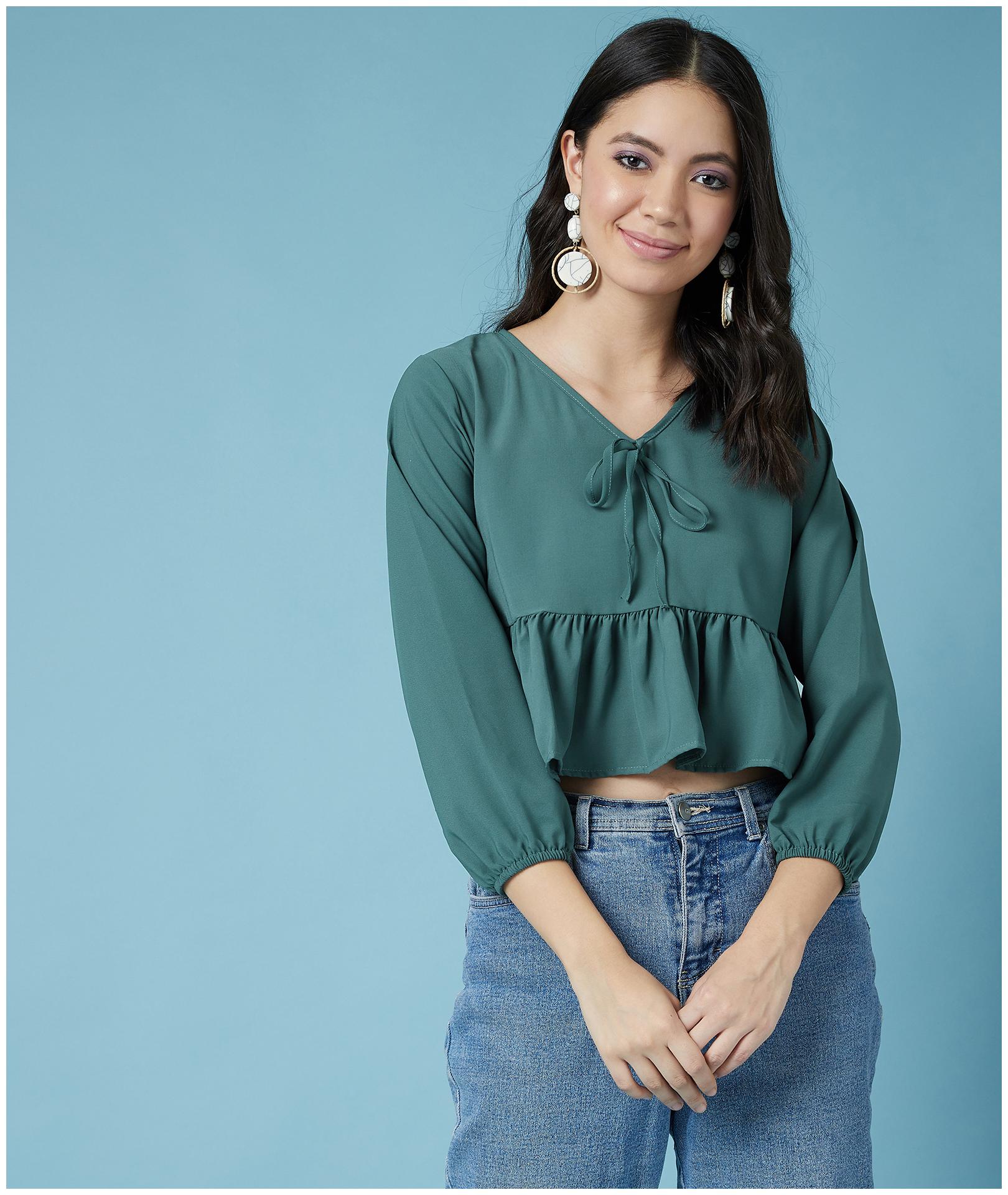 

Chimpaaanzee Women Polyester Solid Dark Green Top
